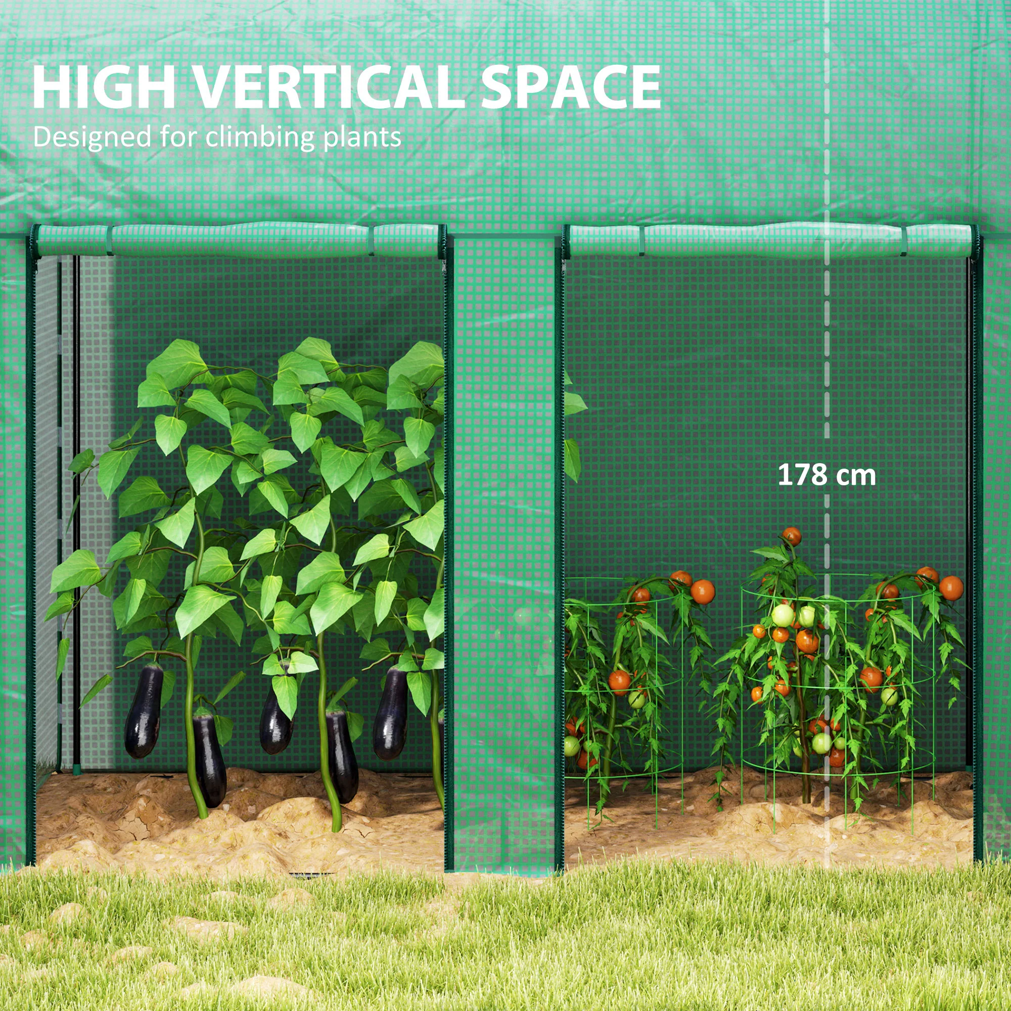 Outsunny 200 x 100 x 178cm Small Tomato Greenhouse with Roll-up Zipped Doors - Image 3