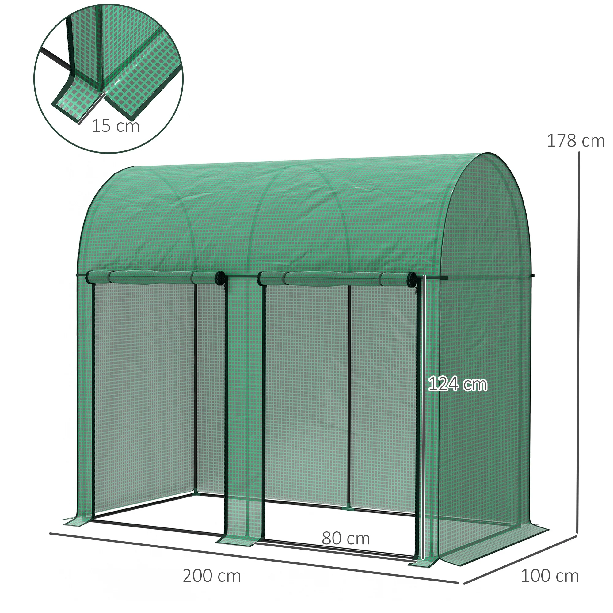 Outsunny 200 x 100 x 178cm Small Tomato Greenhouse with Roll-up Zipped Doors - Image 5