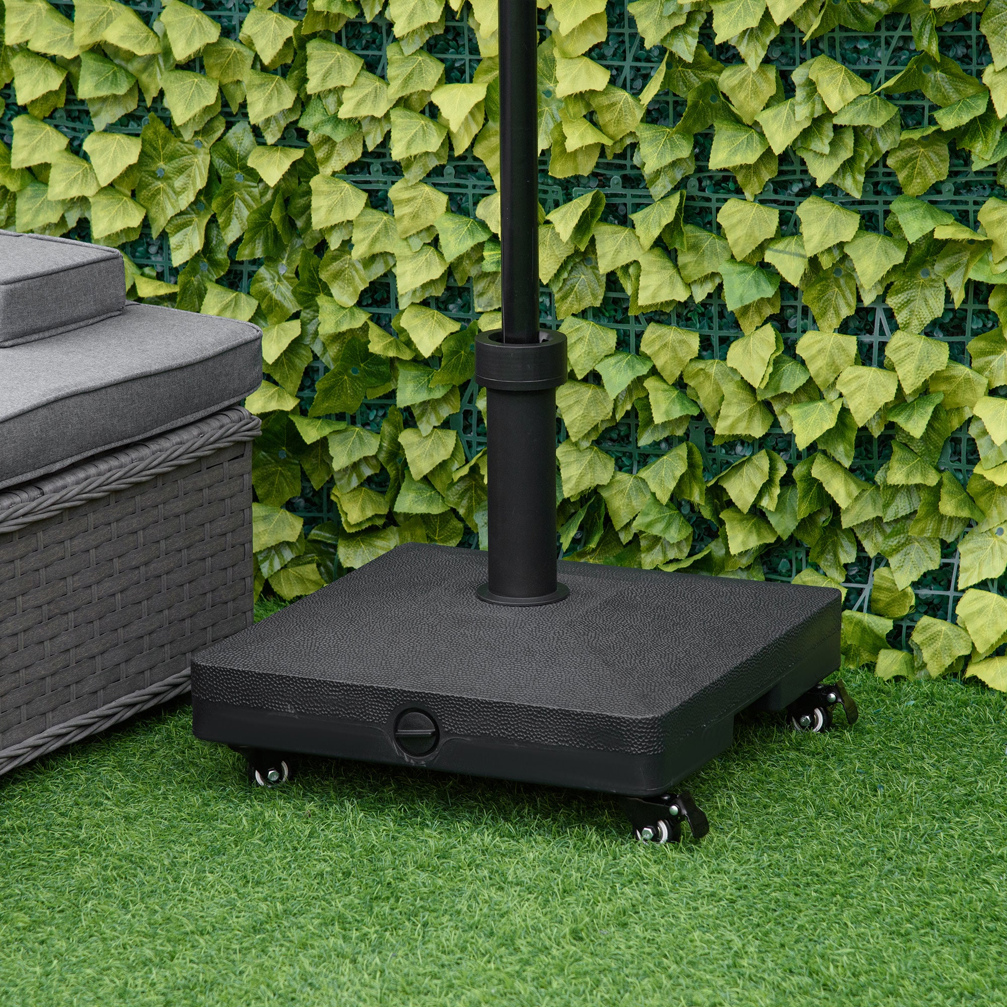 Outsunny 20kg Heavy Duty Garden Parasol Base with Wheels for Patio Deck Black - Image 2