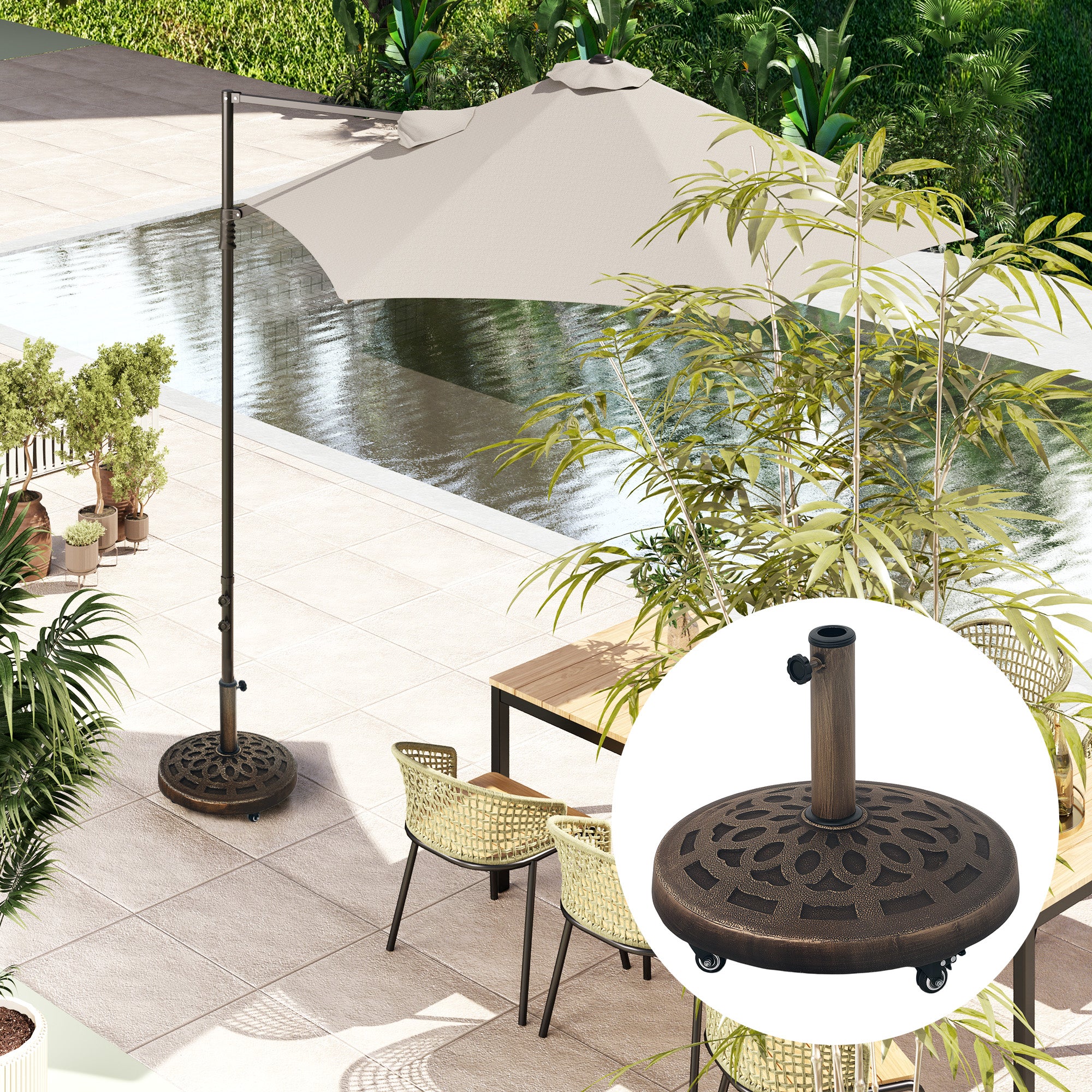 Outsunny 21kg Resin Garden Parasol Base Umbrella Stand with Wheels - Image 9