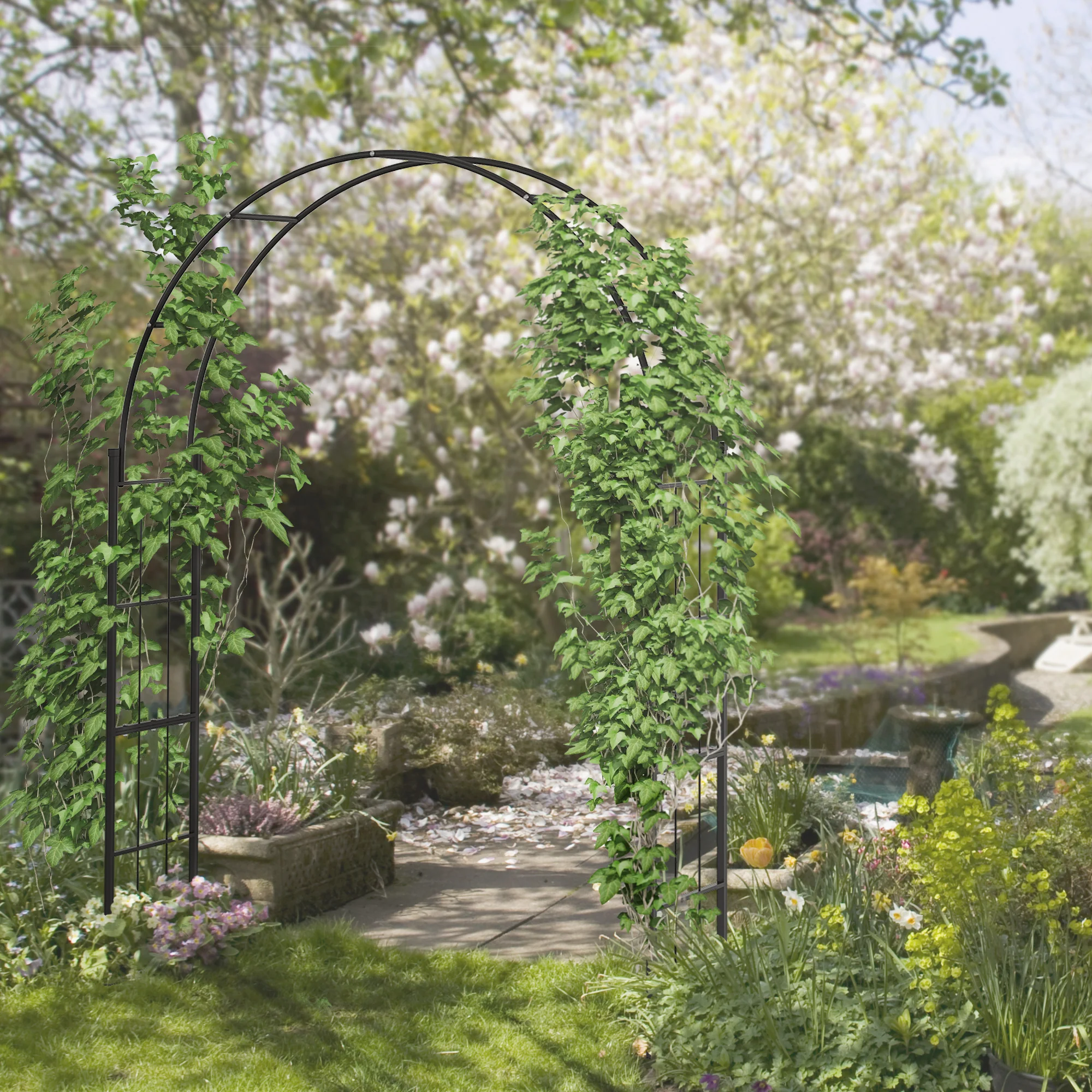 Outsunny 223cm Garden Arch Trellis, Outdoor Wedding Arbor for Roses, Vines - Image 2
