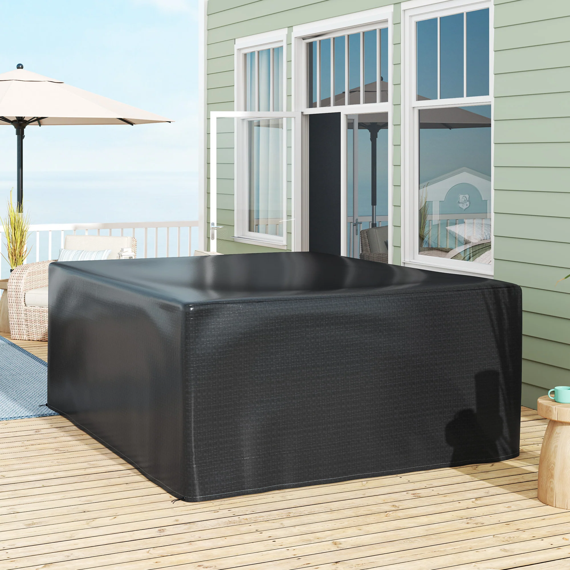 Outsunny 235x190x90cm Large Patio Set Outdoor Garden Furniture Cover Black - Image 2