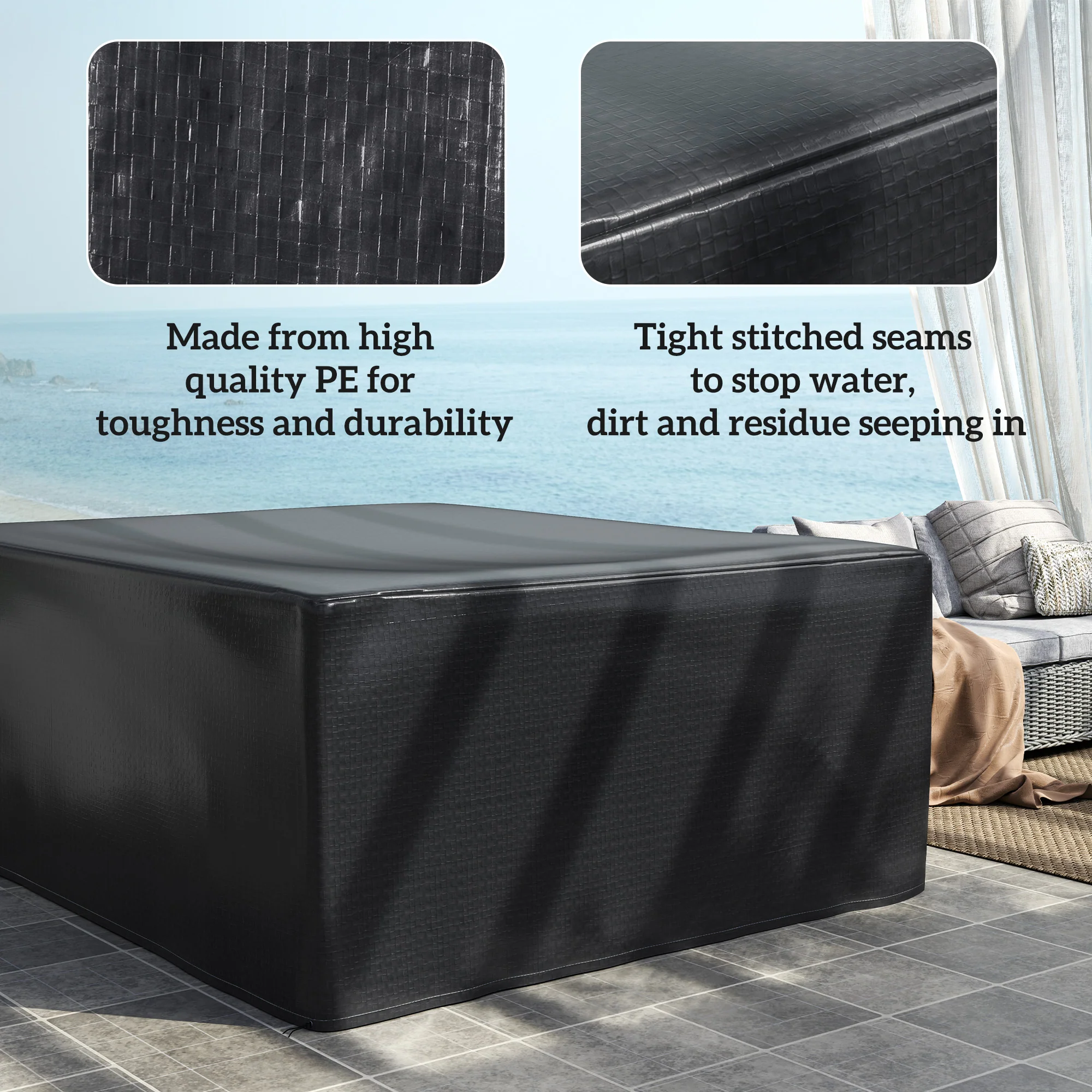 Outsunny 235x190x90cm Large Patio Set Outdoor Garden Furniture Cover Black - Image 4