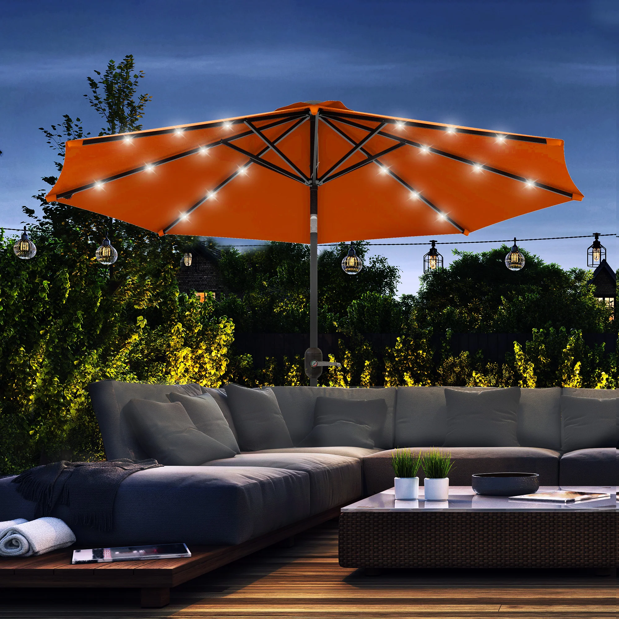 Outsunny 24 LED Solar Powered Parasol Umbrella Garden Tilt Outdoor String Light - Image 2
