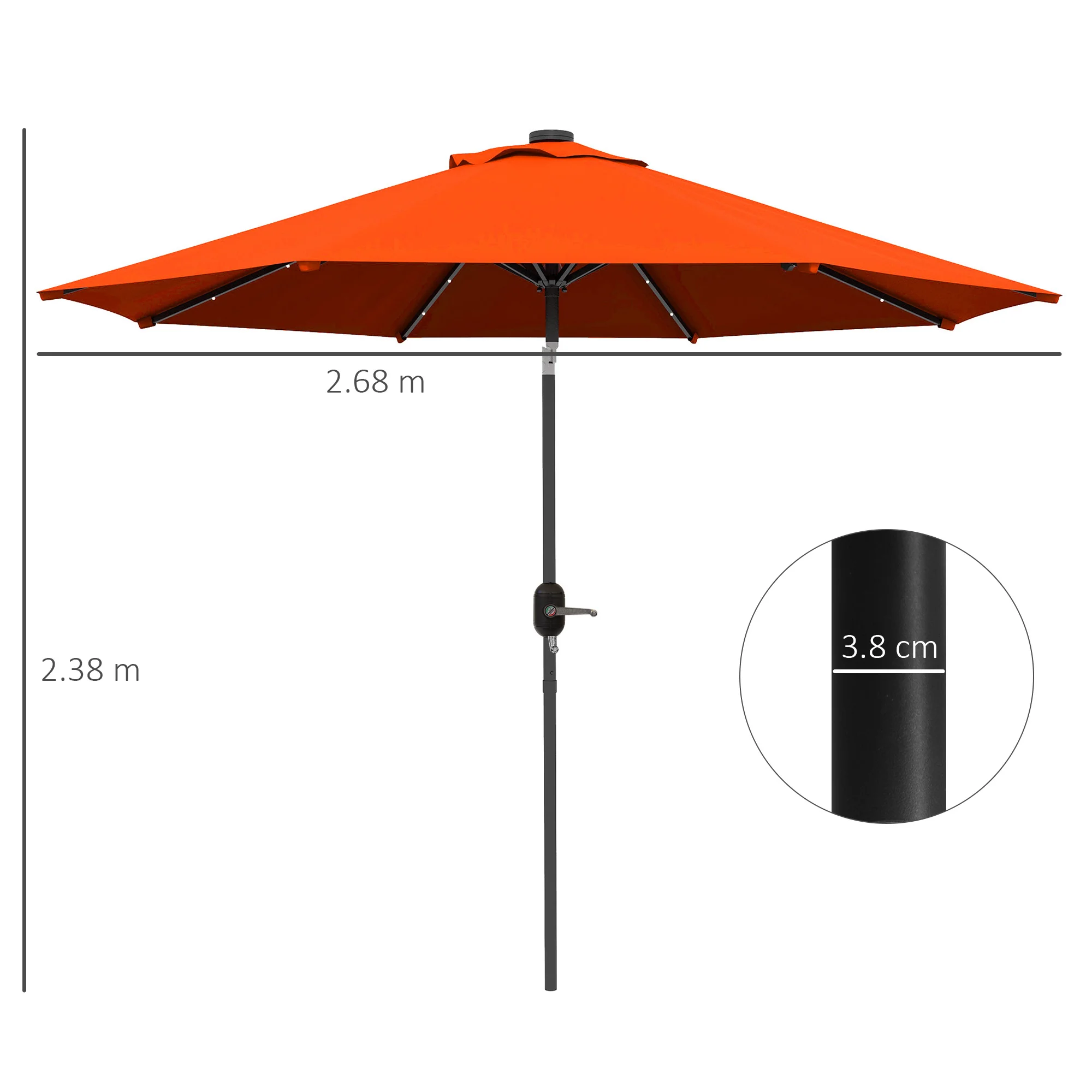 Outsunny 24 LED Solar Powered Parasol Umbrella Garden Tilt Outdoor String Light - Image 5