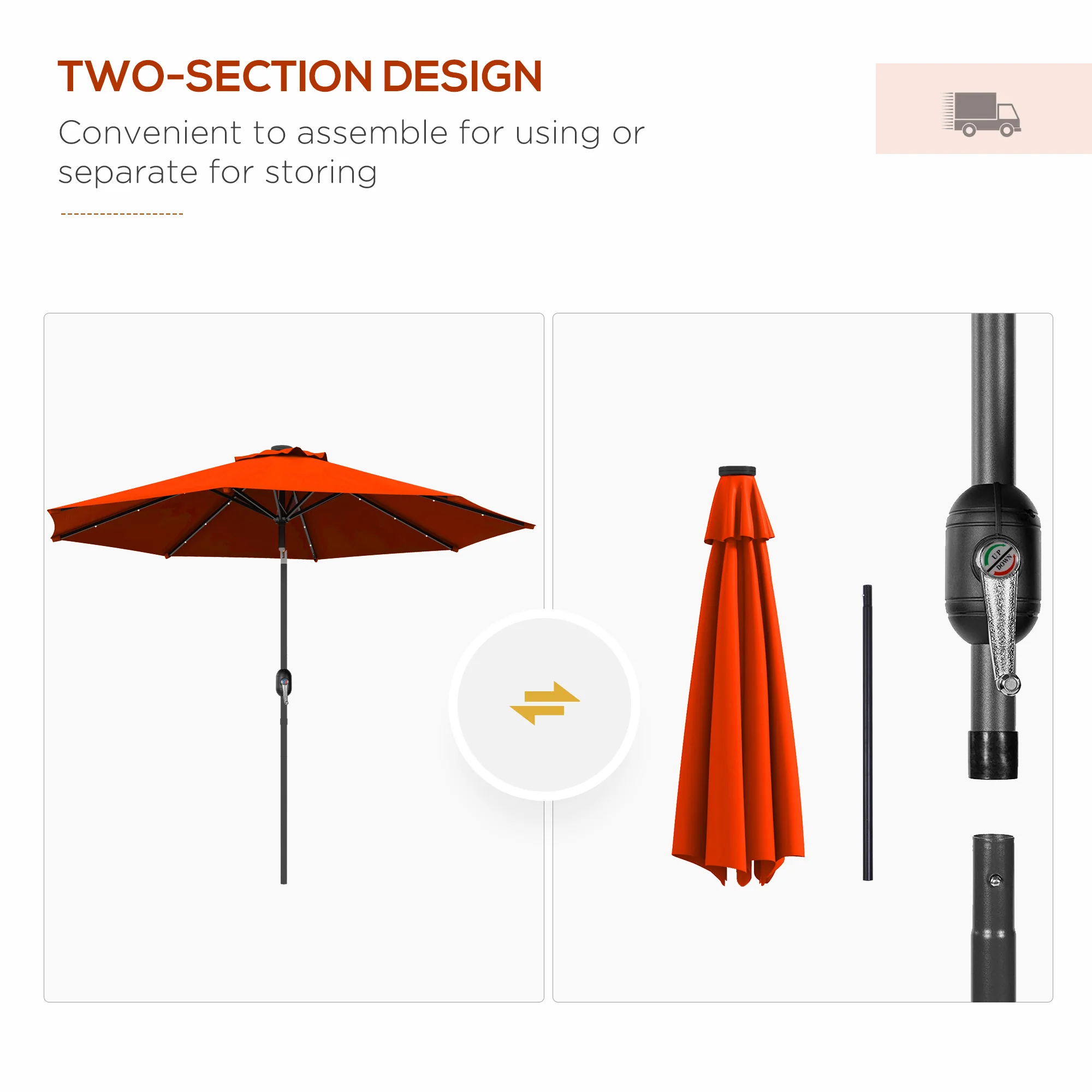 Outsunny 24 LED Solar Powered Parasol Umbrella Garden Tilt Outdoor String Light - Image 8