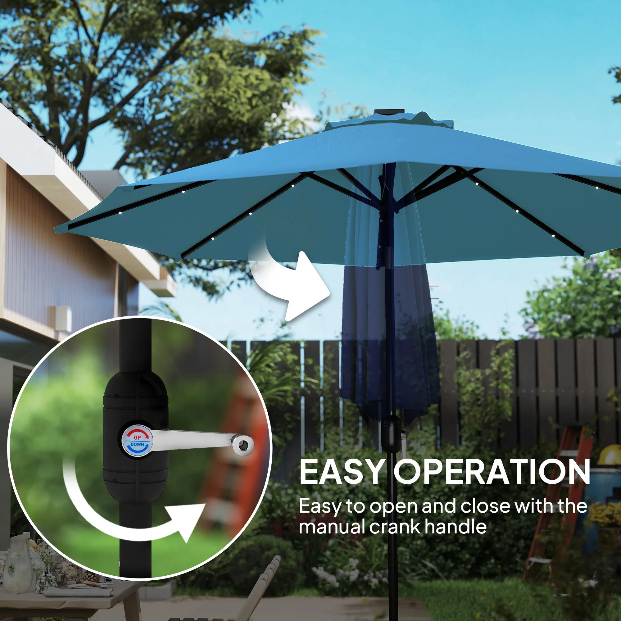 Outsunny 24 LED Solar Powered Parasol Umbrella Garden Tilt Outdoor String Light - Image 7