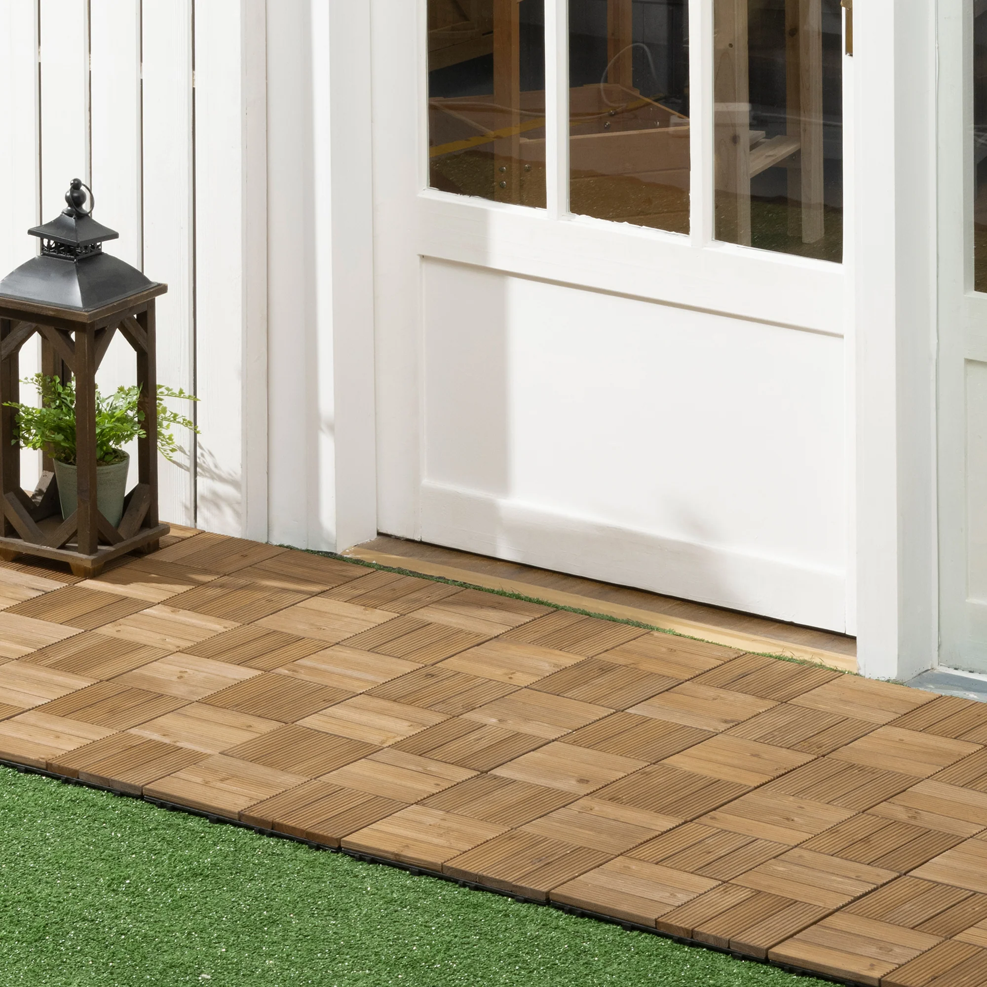 Outsunny 27 Pcs Wooden Decking Tiles, 30x30cm Decking Boards, 2.5, Brown
