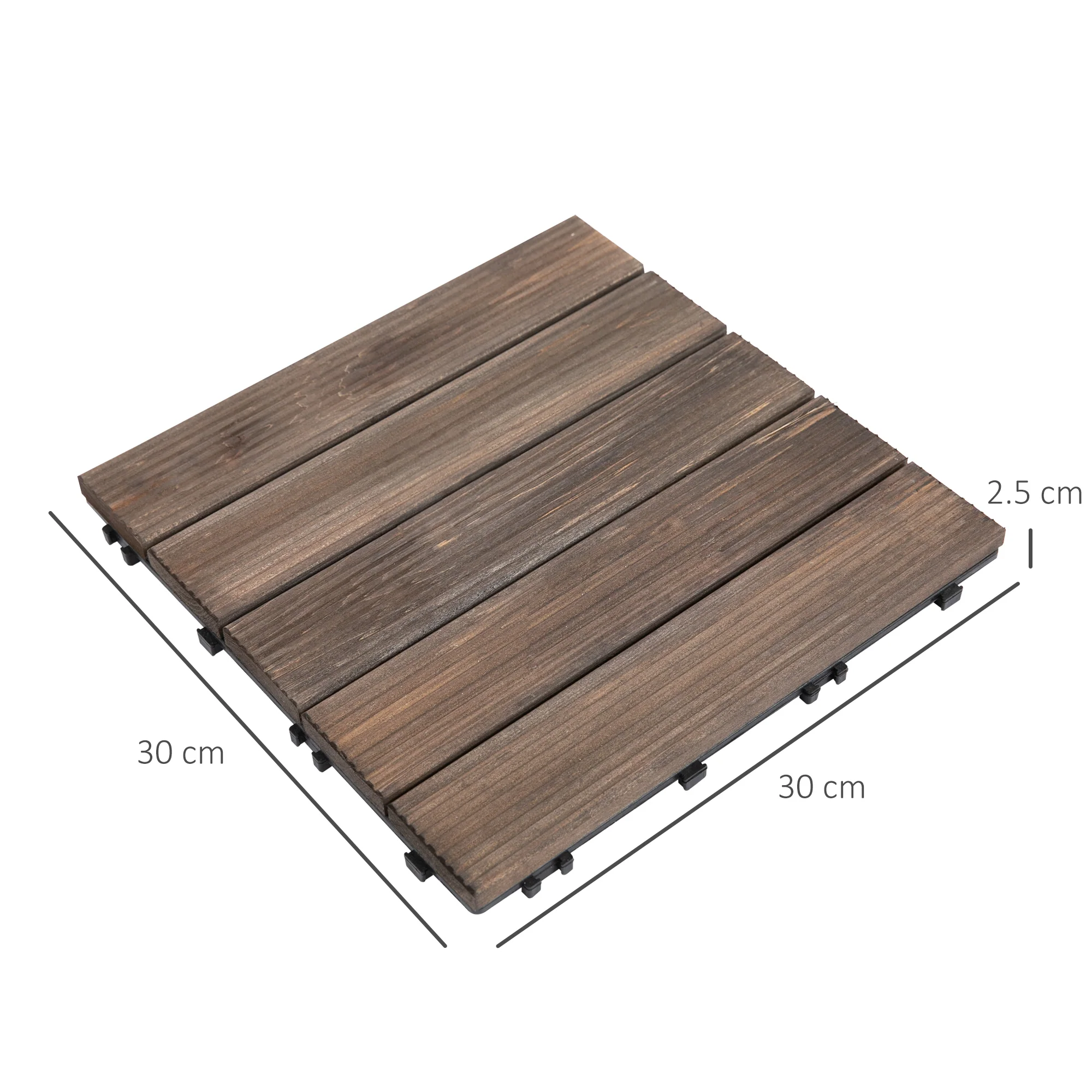 Outsunny 27pc Floor Tiles Interlocking Solid Wood DIY Deck Tiles Outdoor Black - Image 5