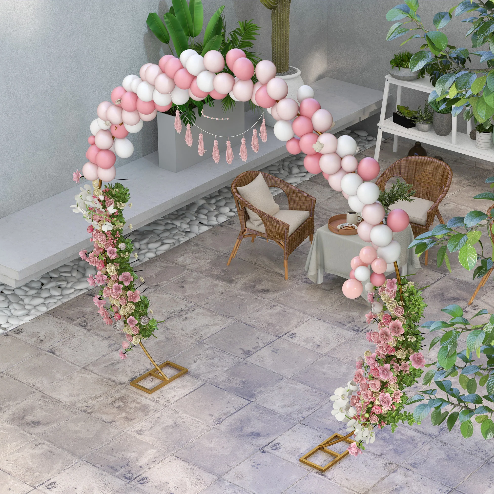 Outsunny 280cm Gold Tone Wedding Arch Round Backdrop Stand for Birthday Party - Image 7