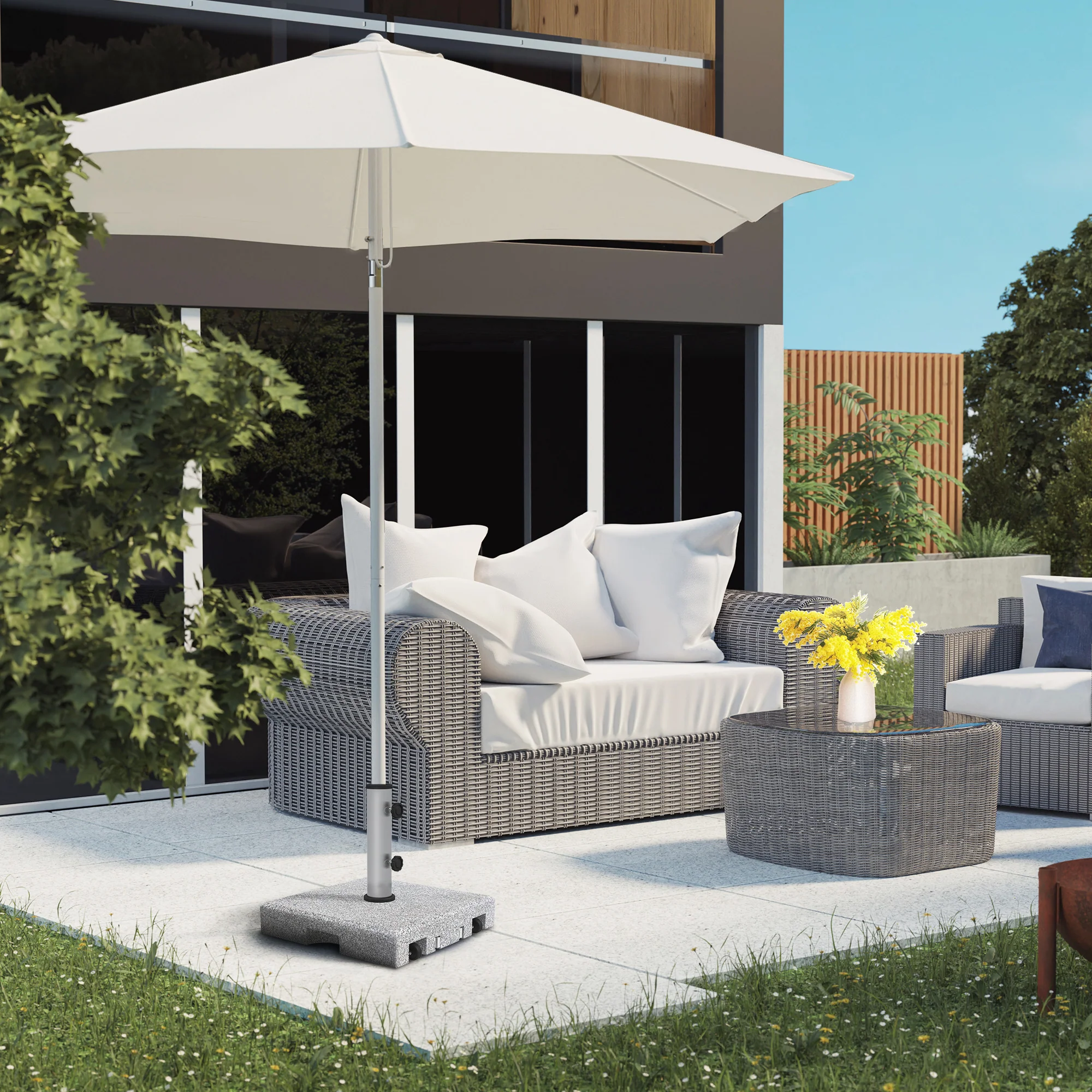 Outsunny 28kg Heavy Duty Granite Parasol Base With Wheels, Retractable Handle - Image 2