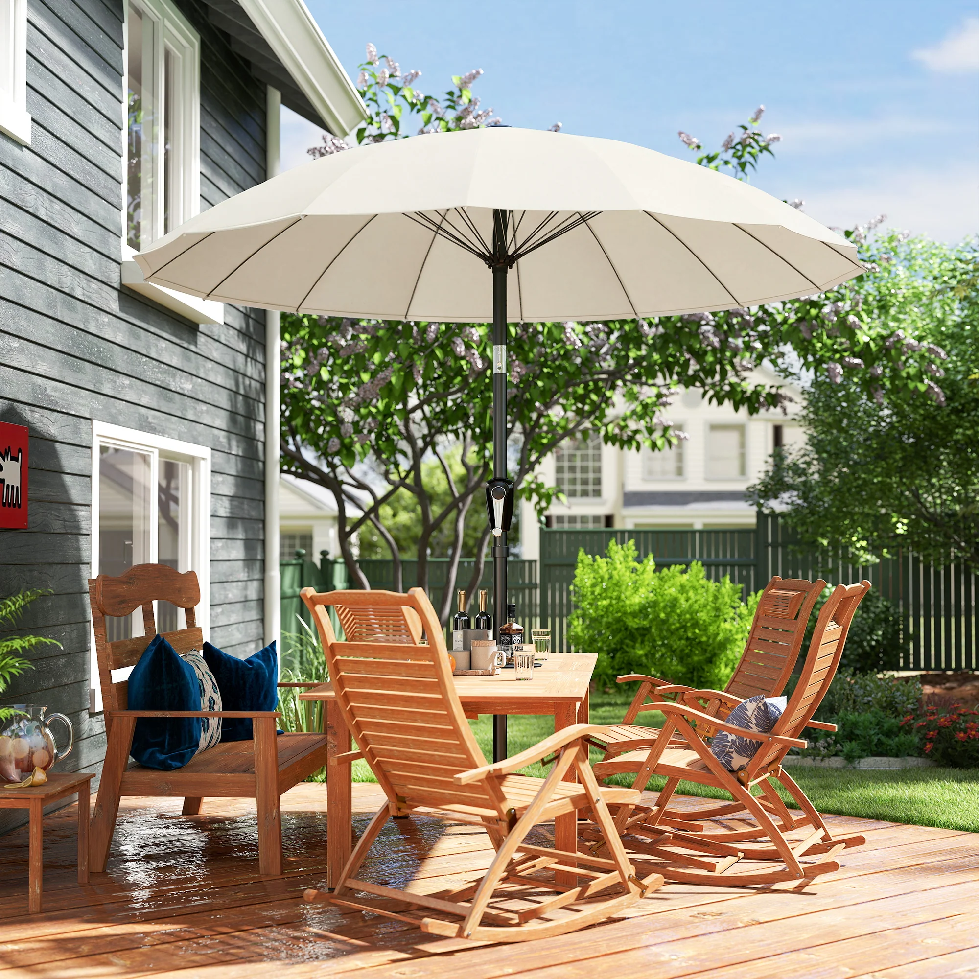 Outsunny 2m Shanghai Garden Parasol Umbrella, Outdoor Sun Shade, Cream White - Image 9