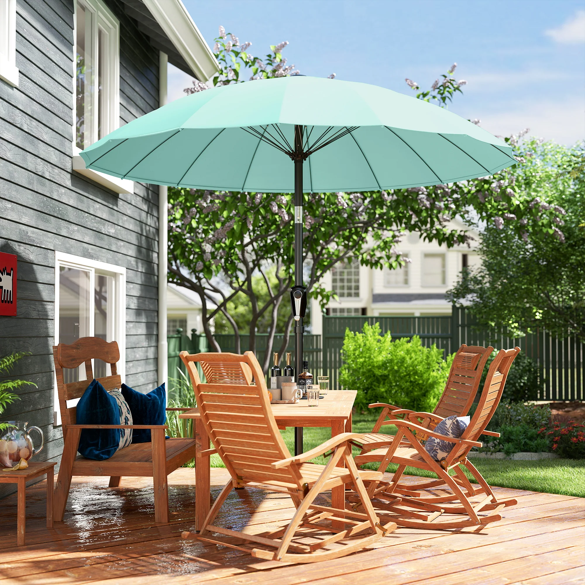 Outsunny 2m Shanghai Garden Parasol Umbrella, Outdoor Sun Shade, Turquoise - Image 9