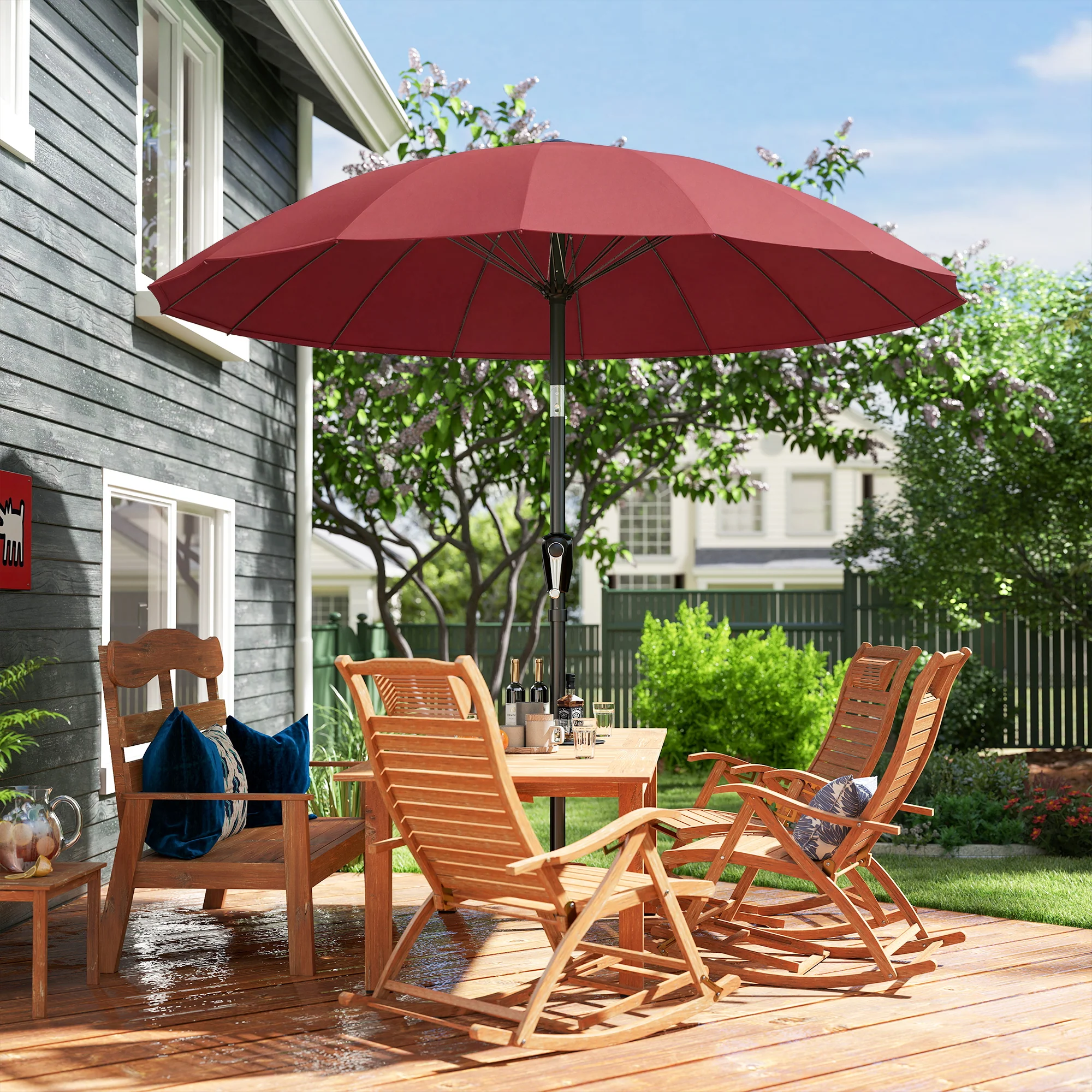 Outsunny 2m Shanghai Garden Parasol Umbrella, Outdoor Sun Shade, Wine Red - Image 9