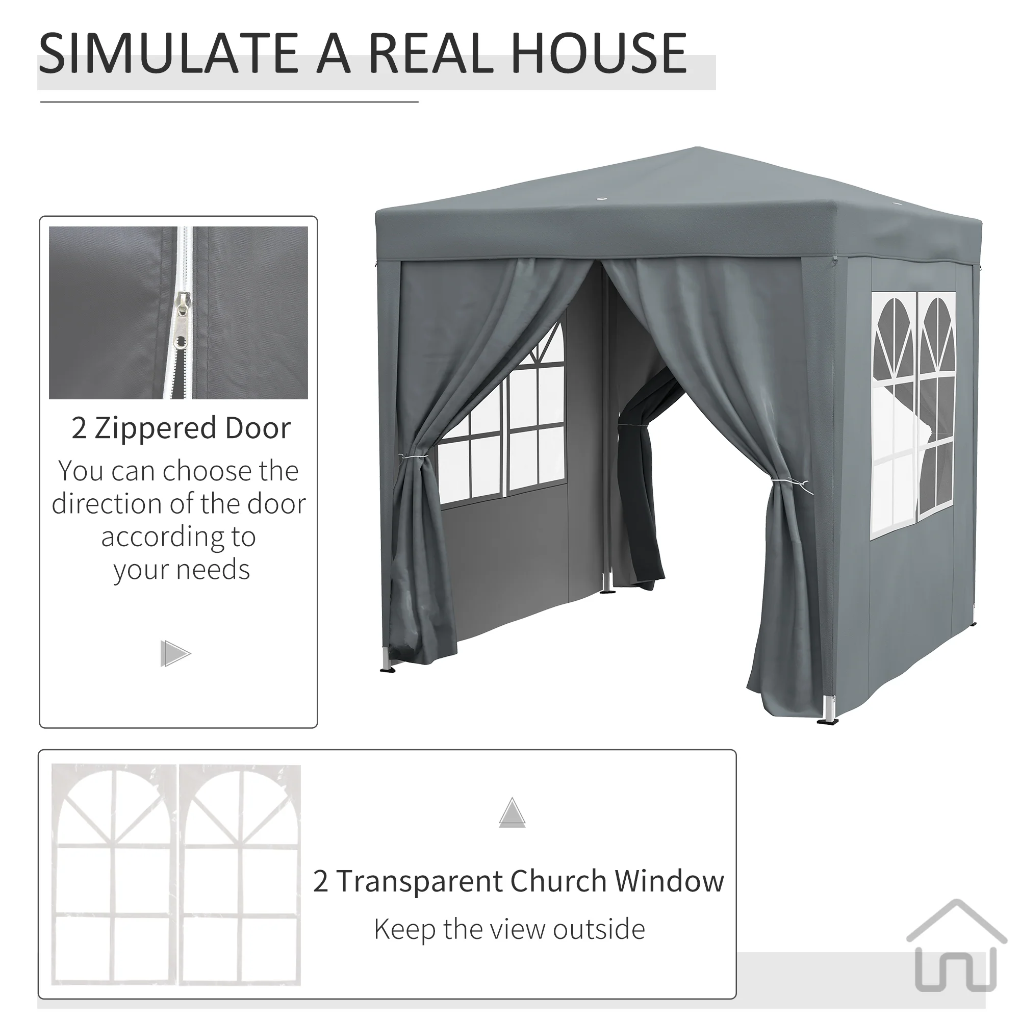 Outsunny 2mx2m Pop Up Gazebo Party Tent Canopy Marquee with Storage Bag Grey - Image 4