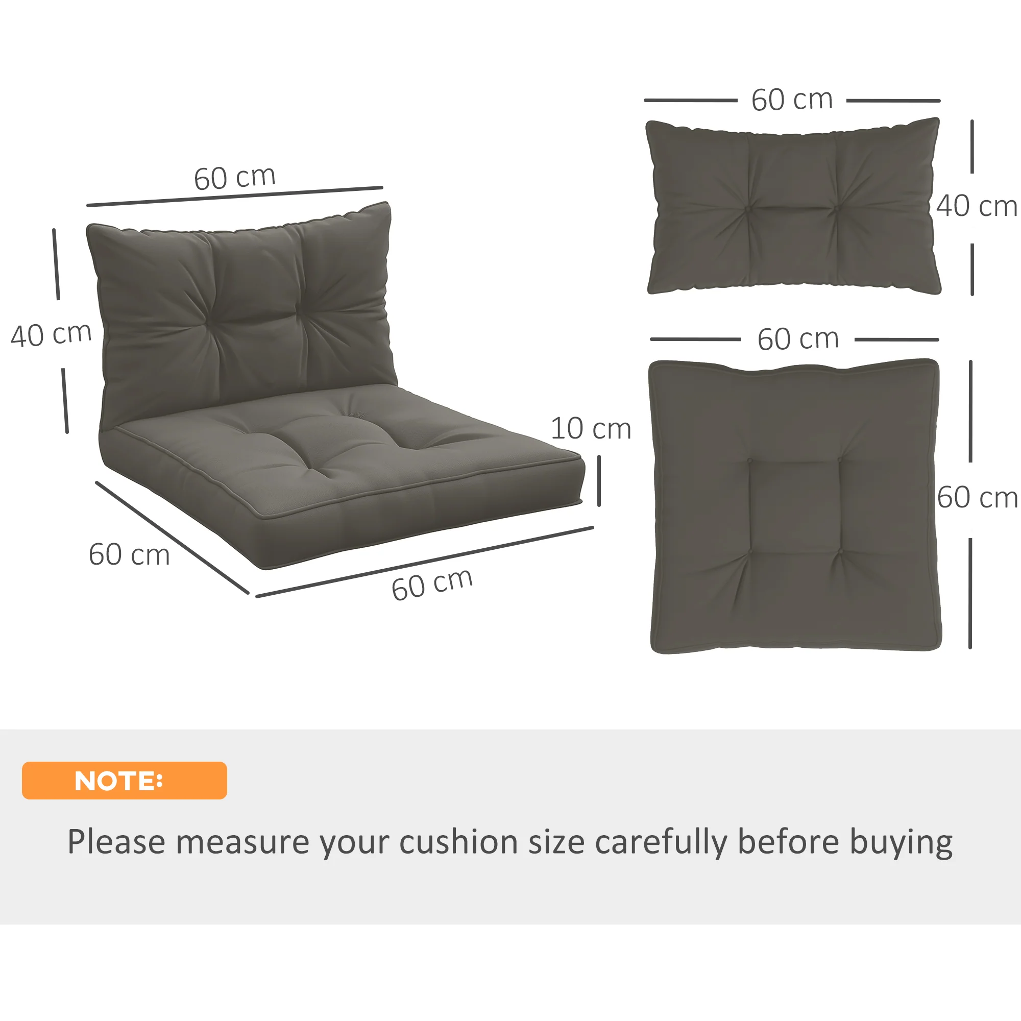 Outsunny 2pc Outdoor Seat Cushion for Patio Furniture, Charcoal Grey - Image 5