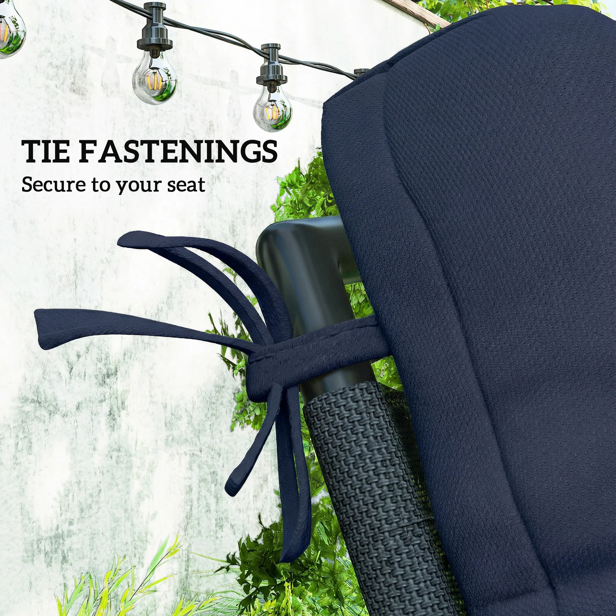 Outsunny 2pc Outdoor Seat Cushion with Backrest, Ties, for Garden, Dark Blue - Image 5