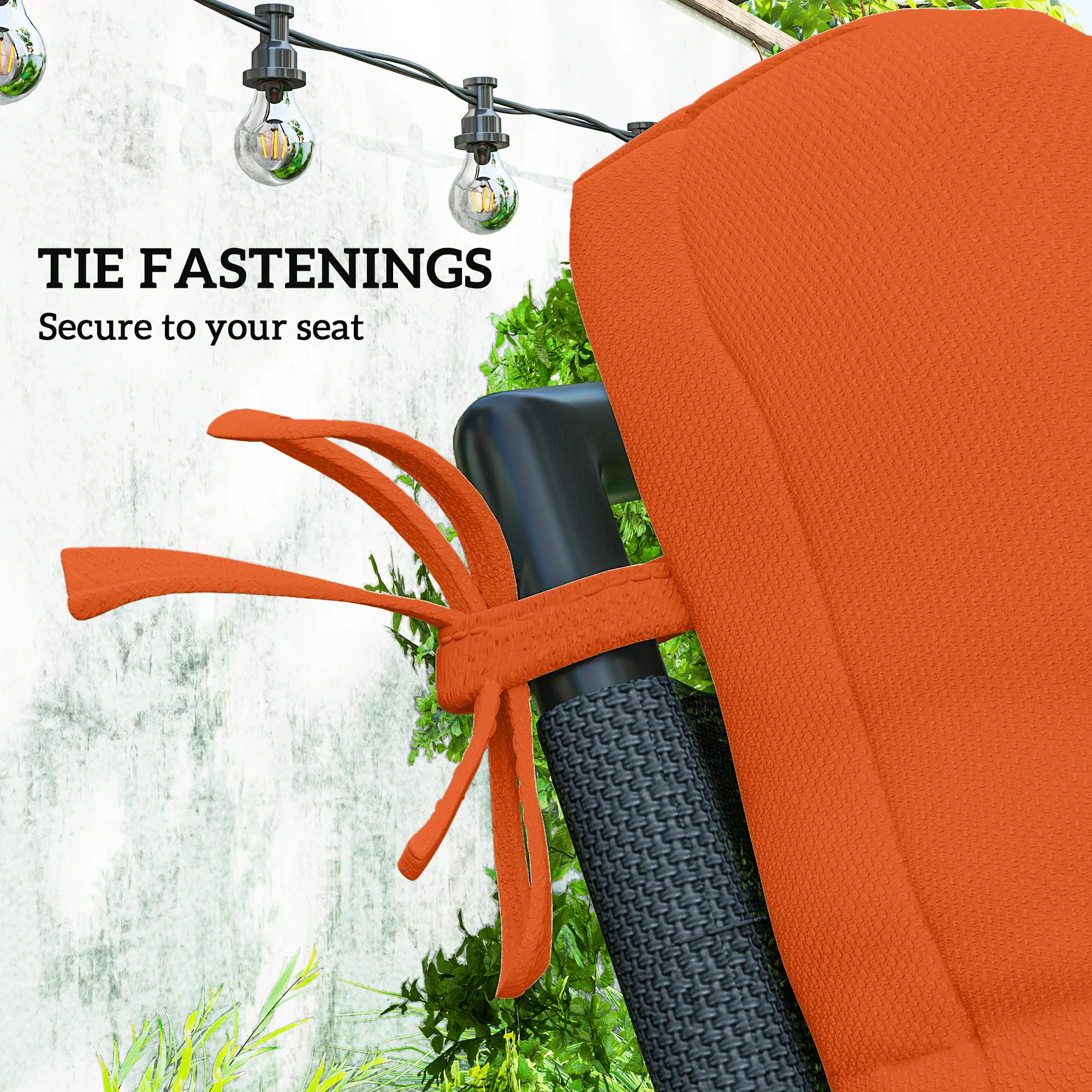 Outsunny 2pc Outdoor Seat Cushion with Backrest, Ties, for Garden, Orange - Image 4