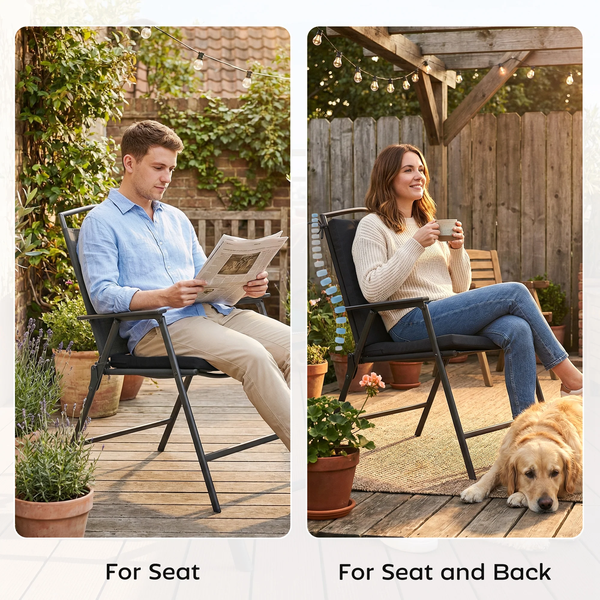 Outsunny 2Pcs Garden Chair Cushions, Waterproof Seat Pads, Black - Image 8