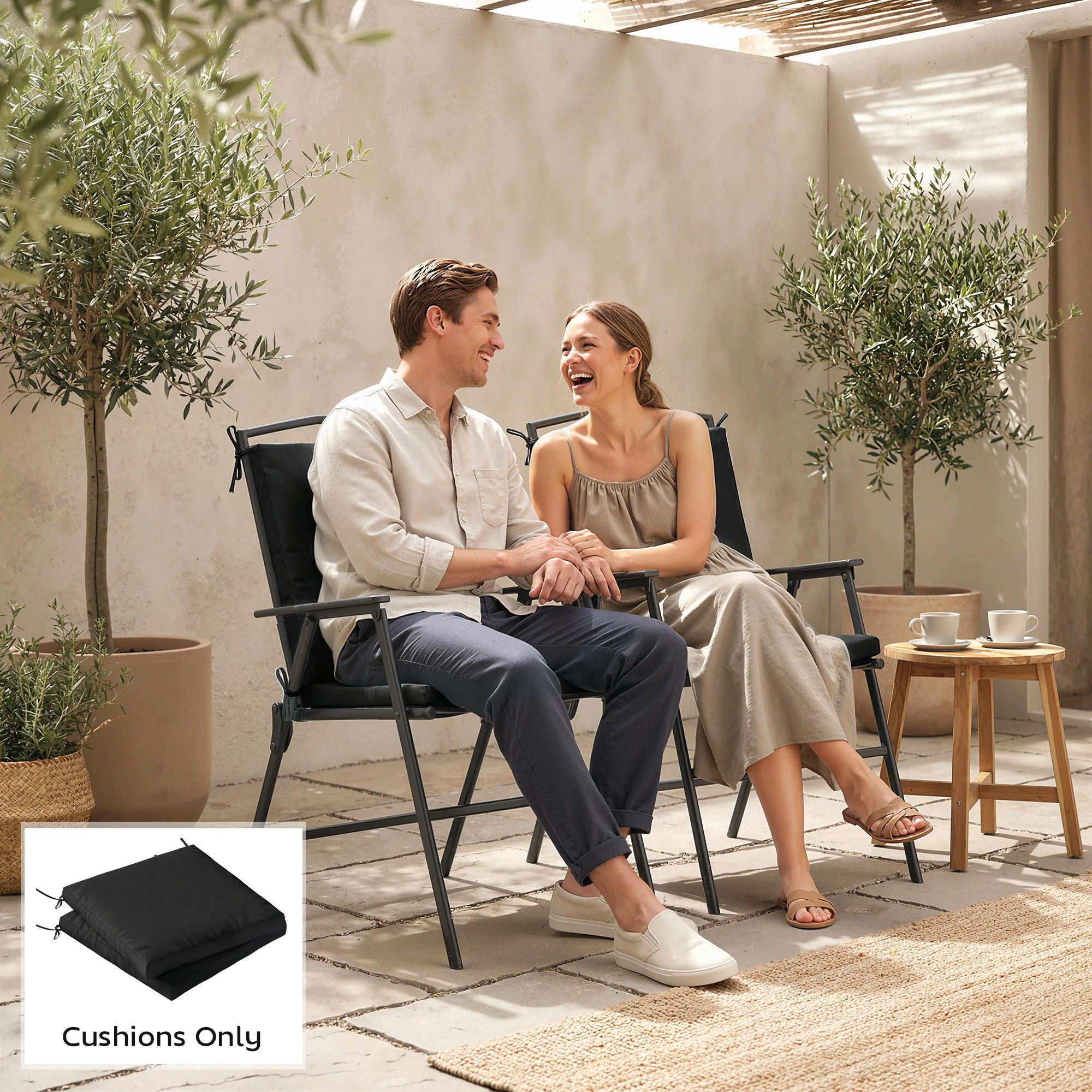 Outsunny 2Pcs Garden Chair Cushions, Waterproof Seat Pads, Black - Image 9