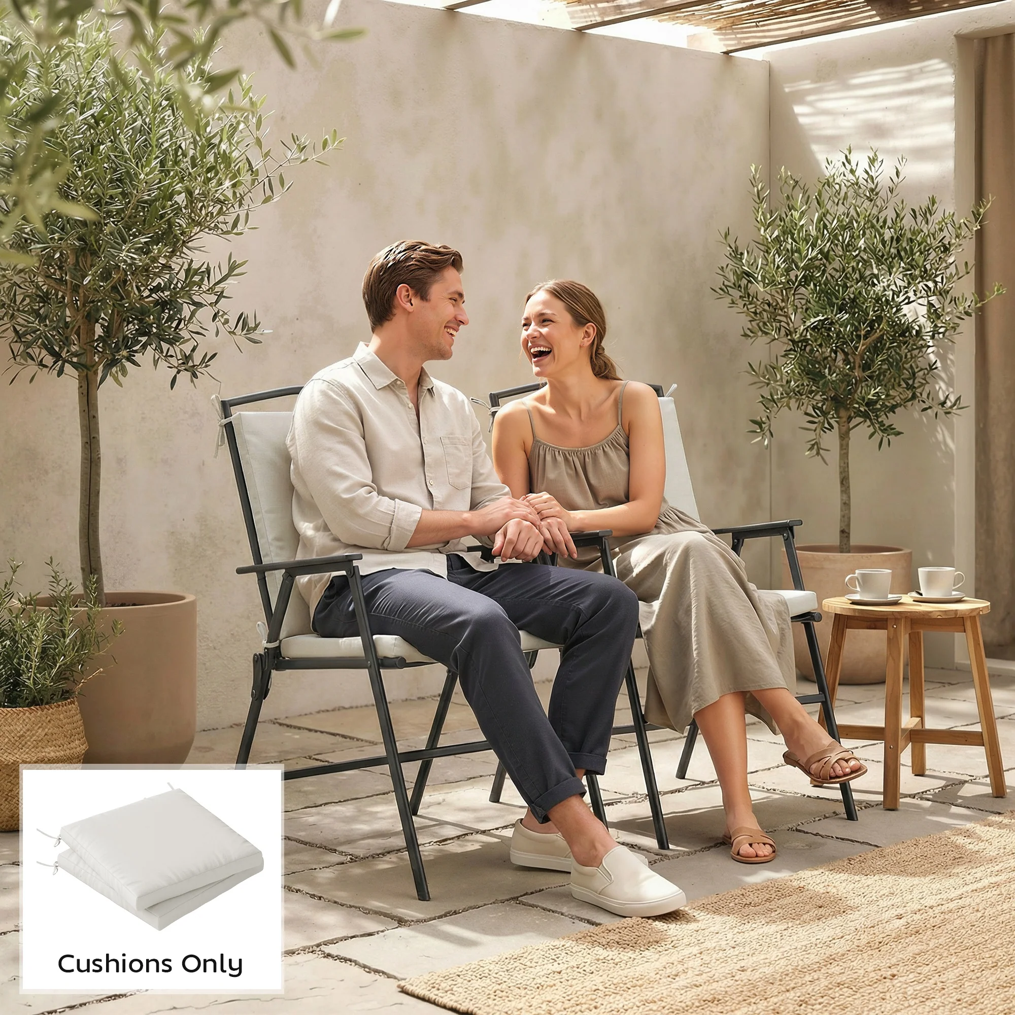 Outsunny 2Pcs Garden Chair Cushions, Waterproof Seat Pads, Cream White - Image 9