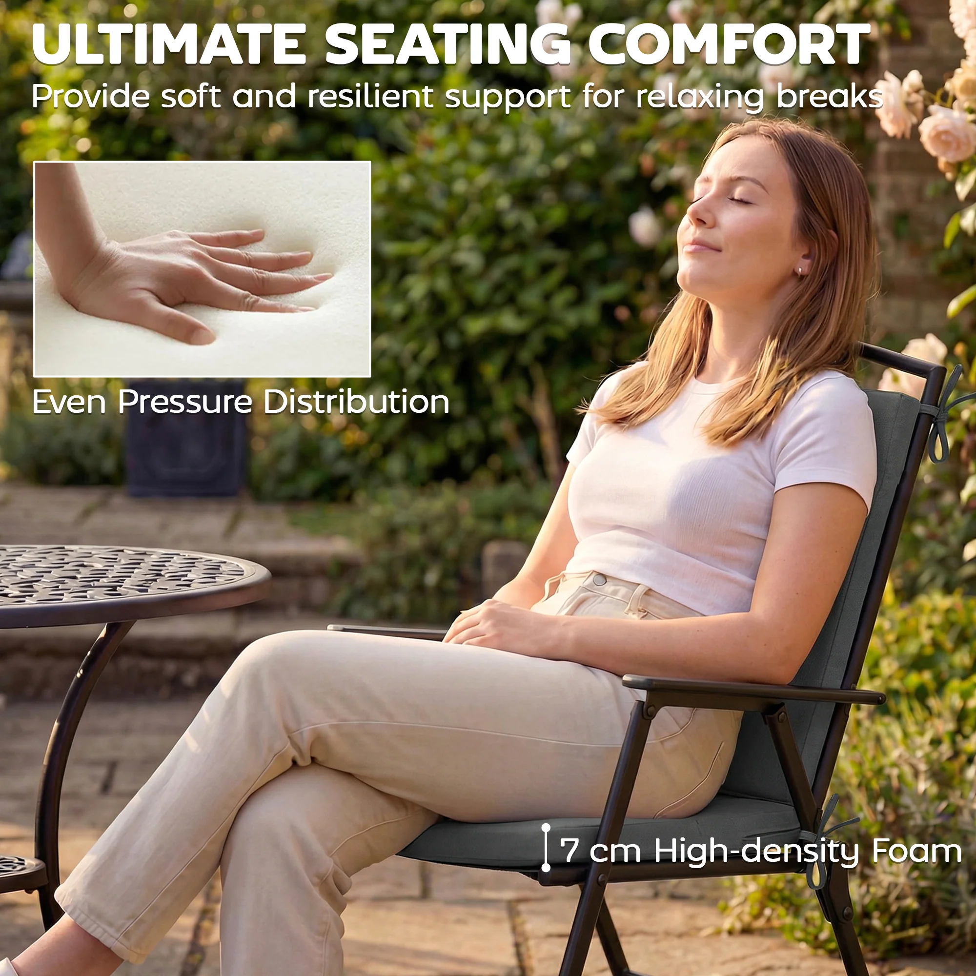 Outsunny 2Pcs Garden Chair Cushions, Waterproof Seat Pads, Dark Grey - Image 4
