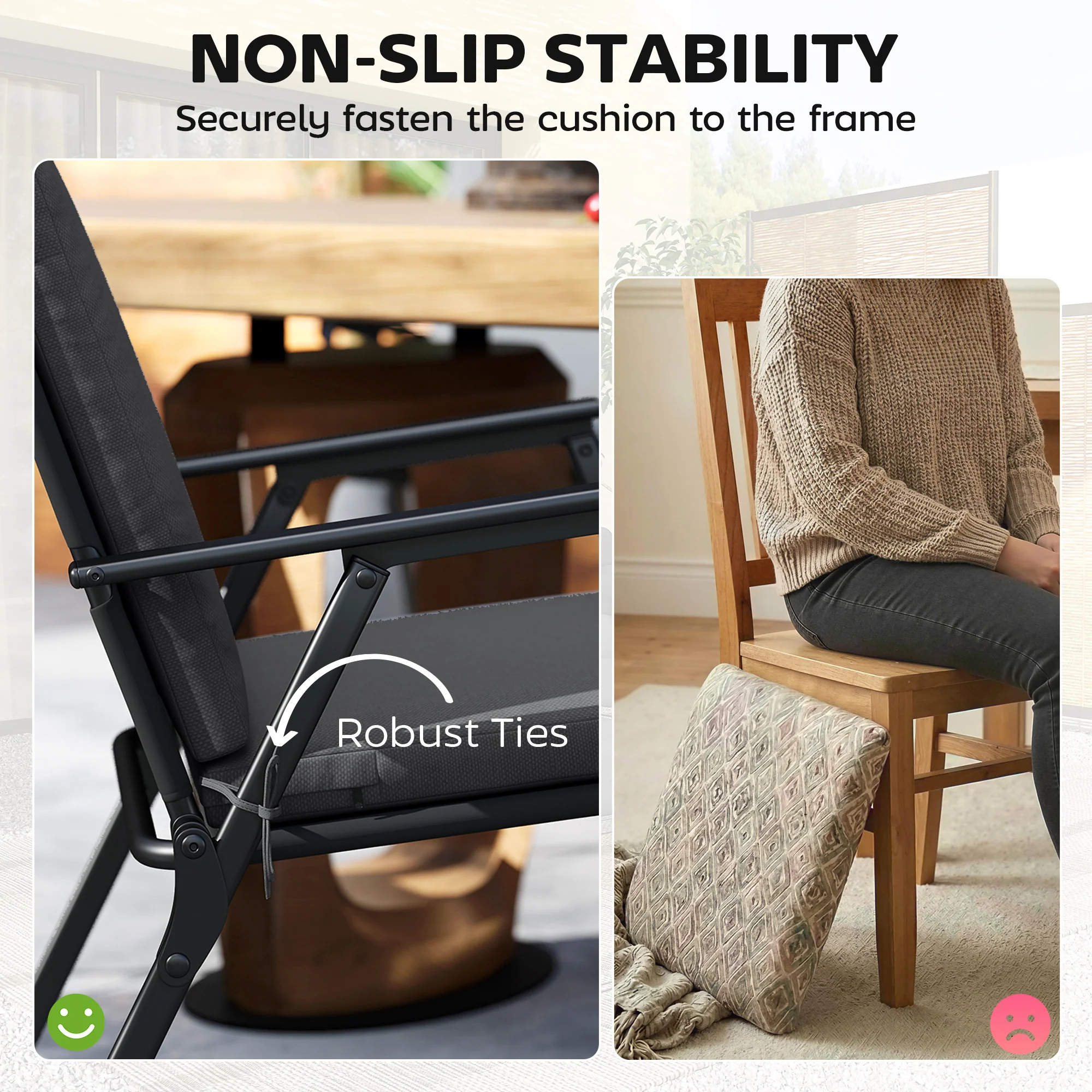 Outsunny 2Pcs Garden Chair Cushions, Waterproof Seat Pads, Dark Grey - Image 6