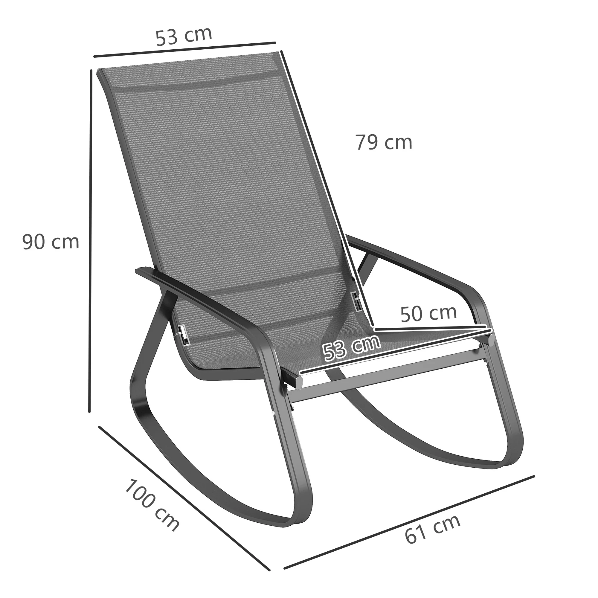 Outsunny 2PCS Garden Rocking Chairs with Armrests, High Back, Grey - Image 5