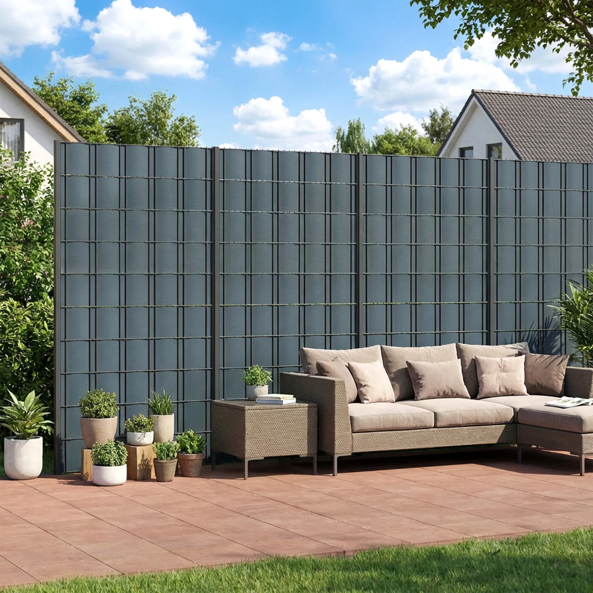 Outsunny 2Pcs Privacy Garden Screen Fence, Windbreak Fence With Clips, Grey - Image 2