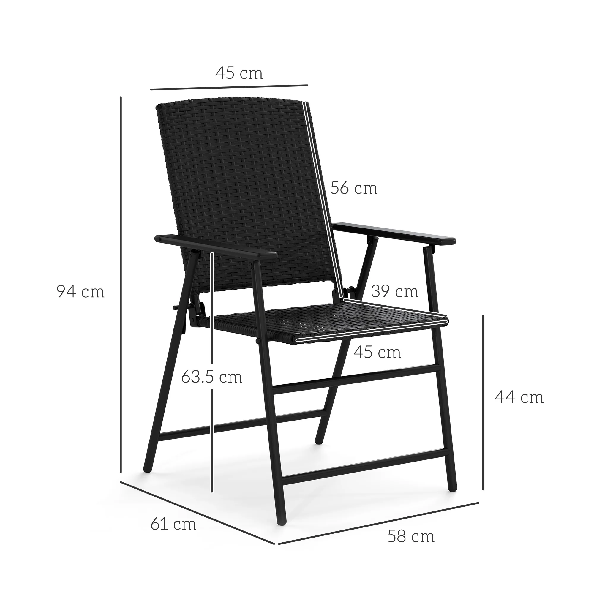 Outsunny 2pcs Rattan Chair Foldable Garden Furniture w/ Armrest Black - Image 5