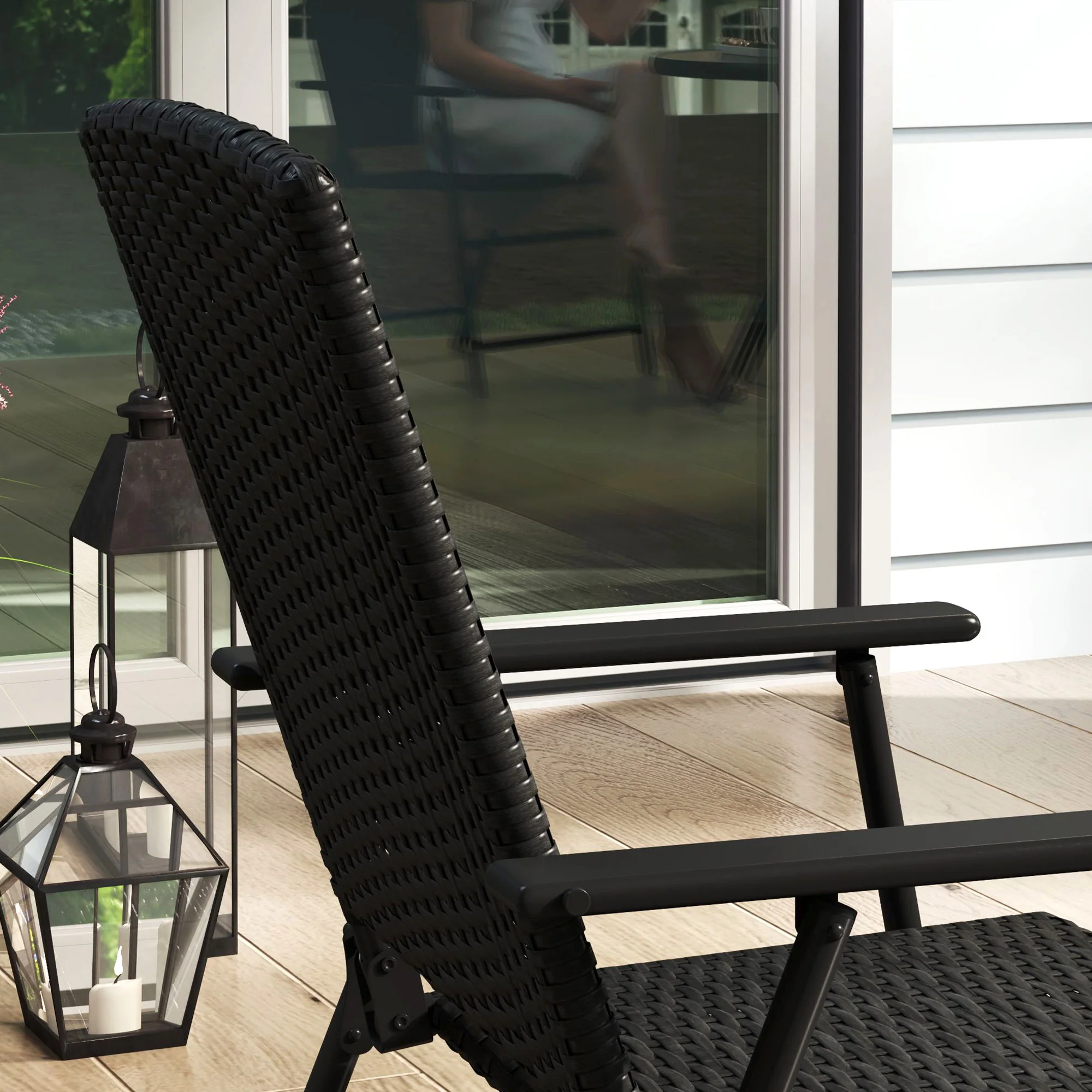 Outsunny 2pcs Rattan Chair Foldable Garden Furniture w/ Armrest Black - Image 9