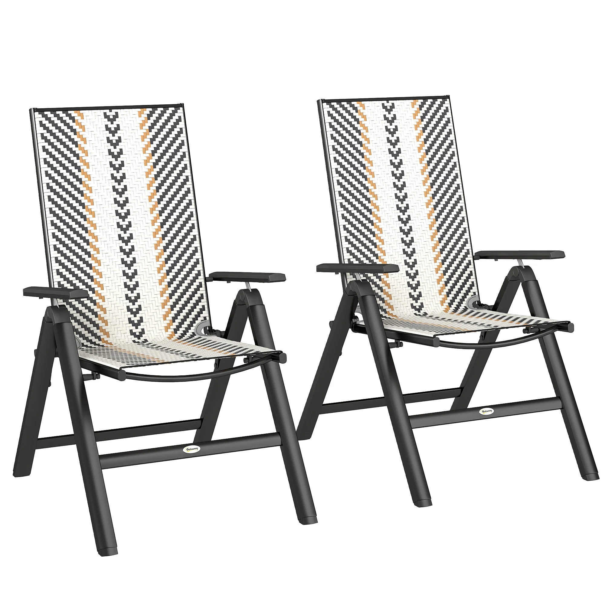 Outsunny 2PCs Rattan Folding Chair w/ 5-Position Adjustable Backrest