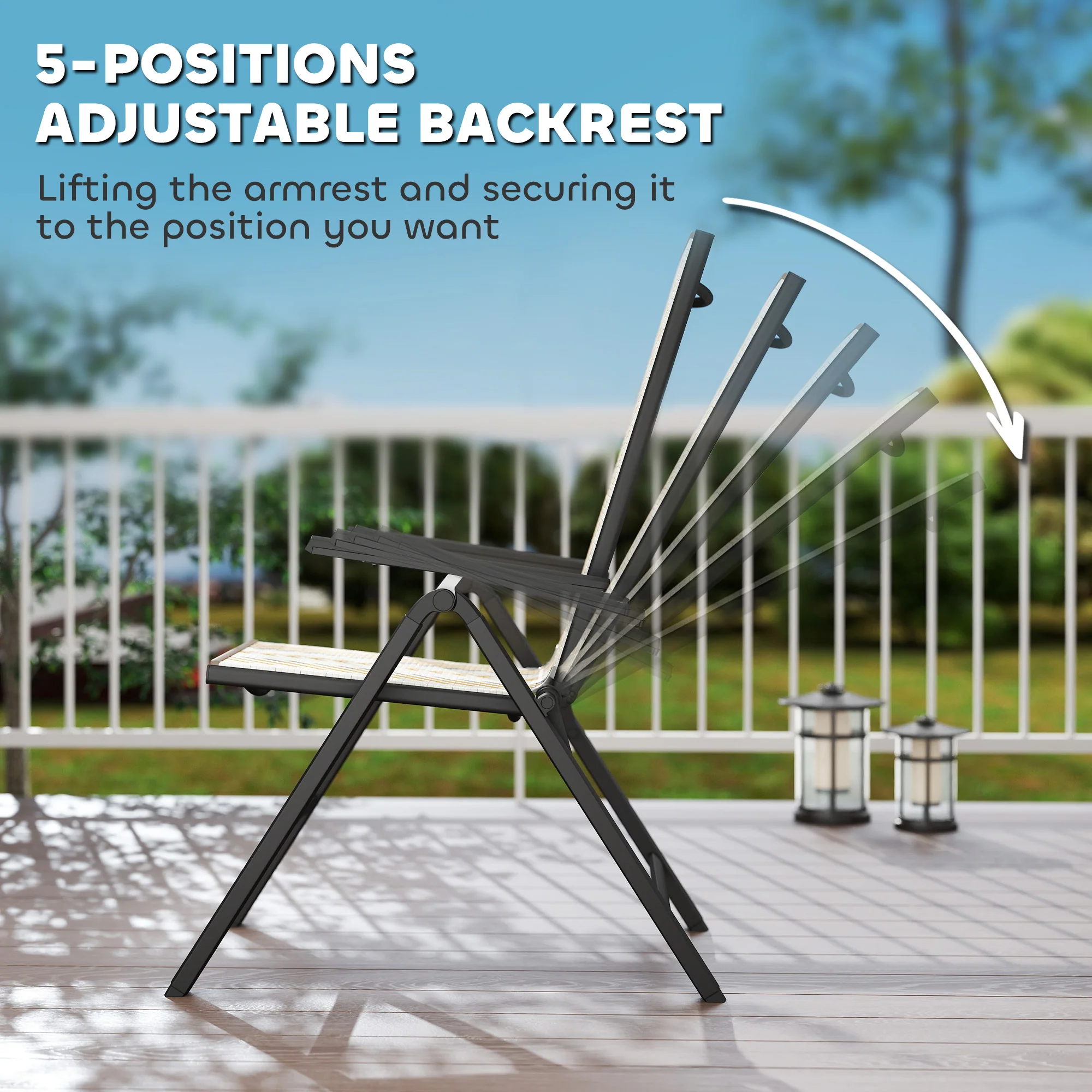 Outsunny 2PCs Rattan Folding Chair w/ 5-Position Adjustable Backrest - Image 21