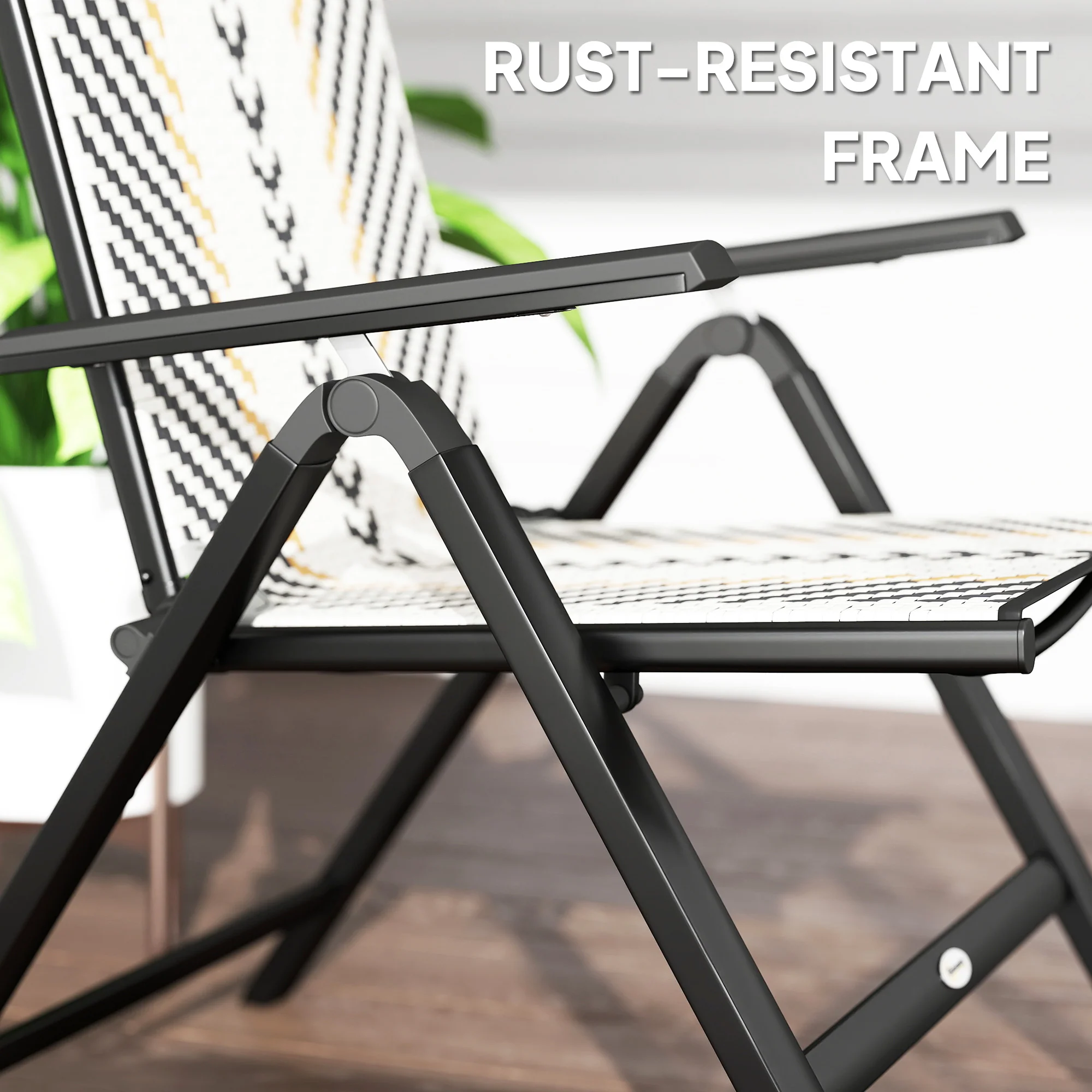 Outsunny 2PCs Rattan Folding Chair w/ 5-Position Adjustable Backrest - Image 8