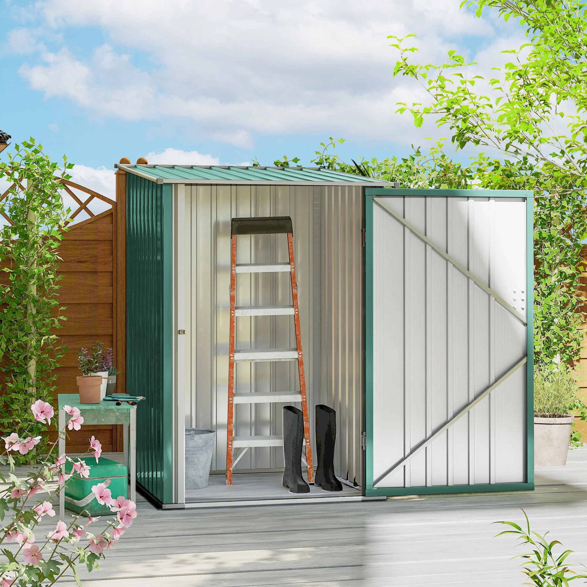 Outsunny 3.3ft x 3.4ft Outdoor Storage Shed Steel Garden Shed w/ Lockable Door - Image 2