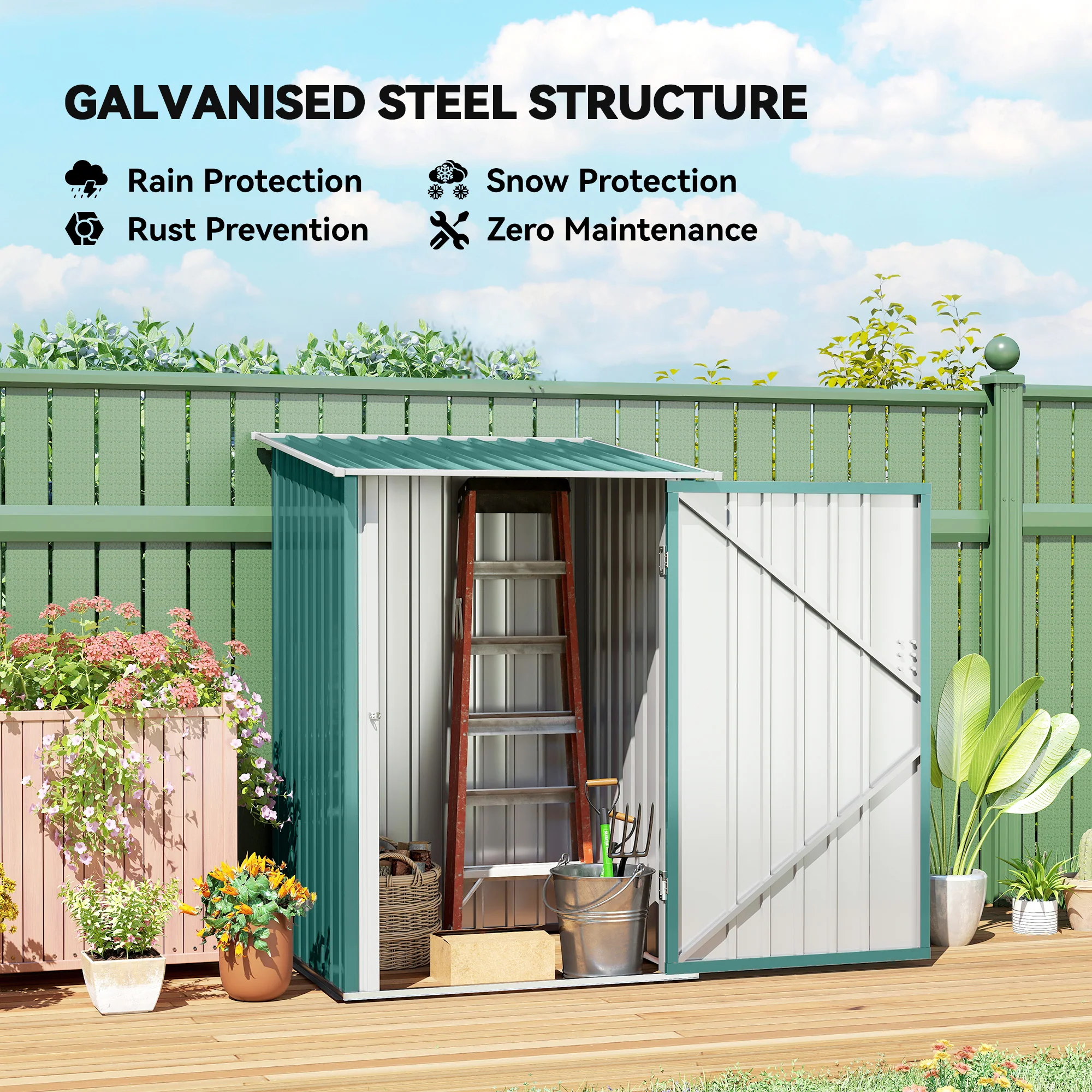 Outsunny 3.3ft x 3.4ft Outdoor Storage Shed Steel Garden Shed w/ Lockable Door - Image 3
