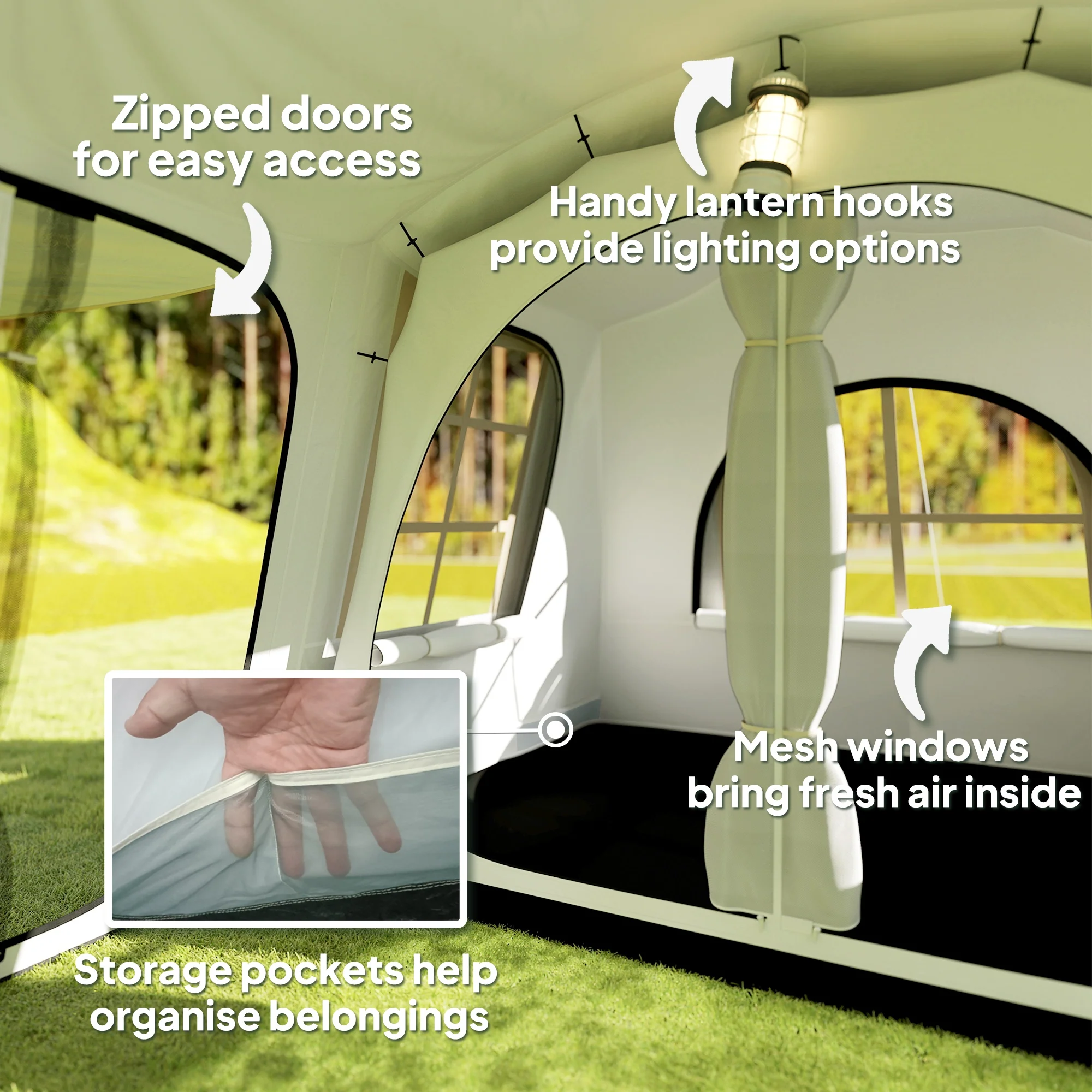 Outsunny 3-4 Man Tunnel Tent With Sewn In Floor, 3000mm Waterproof - Image 13
