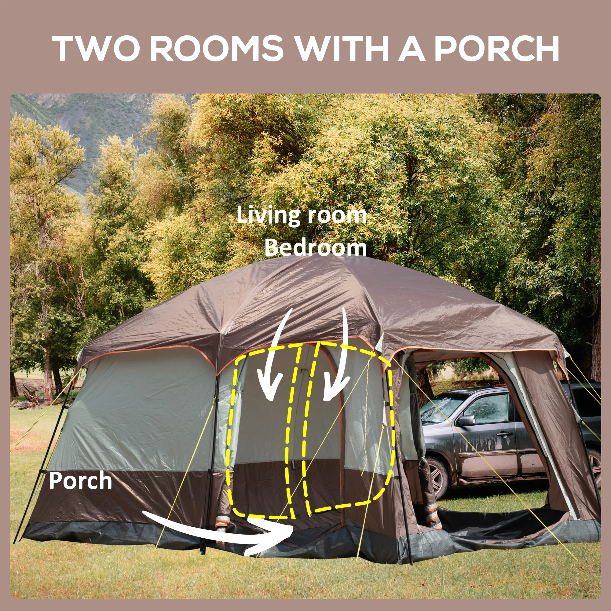 Outsunny 3-4 Man Two Room Camping Tent With Vestibule And Portable Carry Bag - Image 3