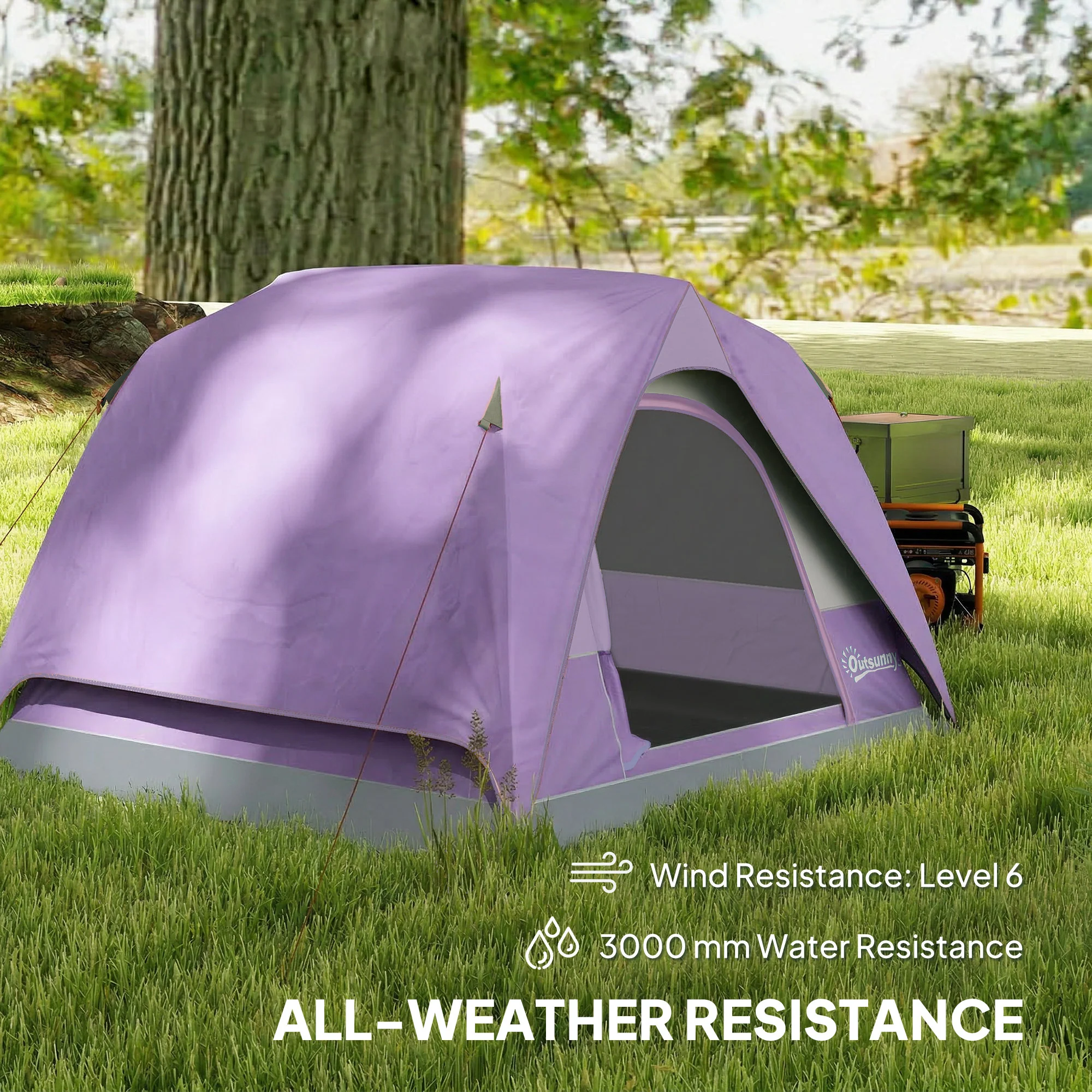 Outsunny 3-4 Person Camping Tent, Waterproof Tent, Purple - Image 4
