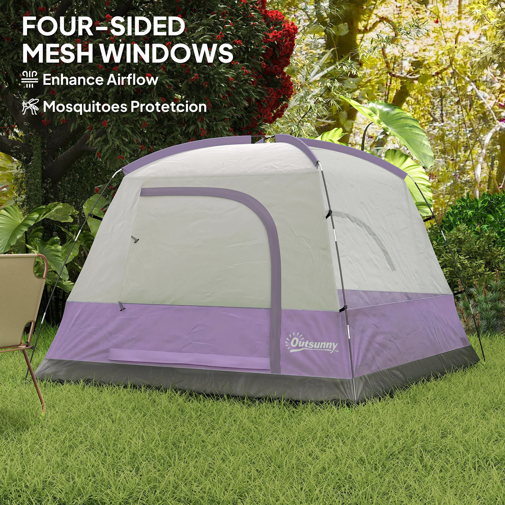 Outsunny 3-4 Person Camping Tent, Waterproof Tent, Purple - Image 6