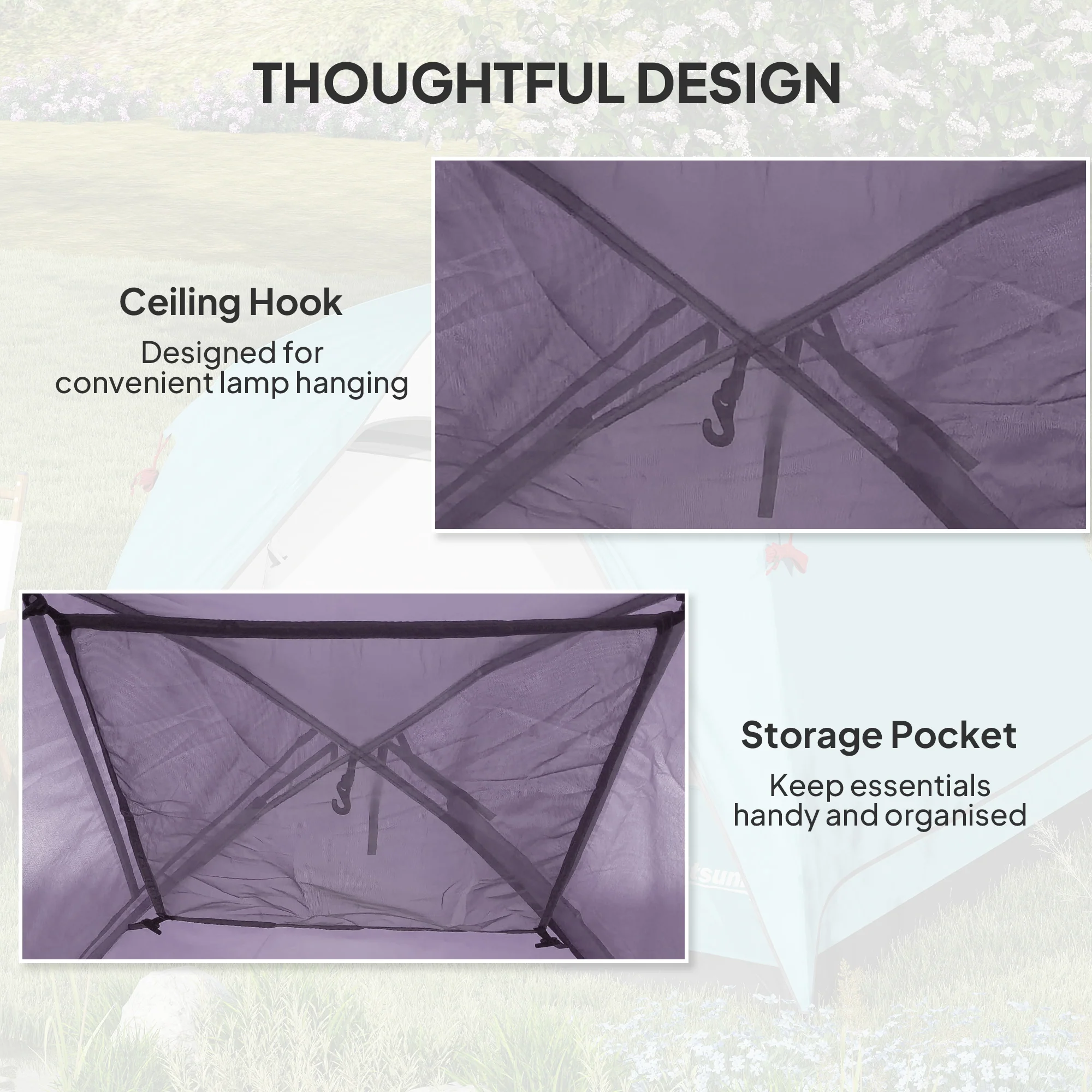 Outsunny 3-4 Person Camping Tent, Waterproof Tent, Purple - Image 7