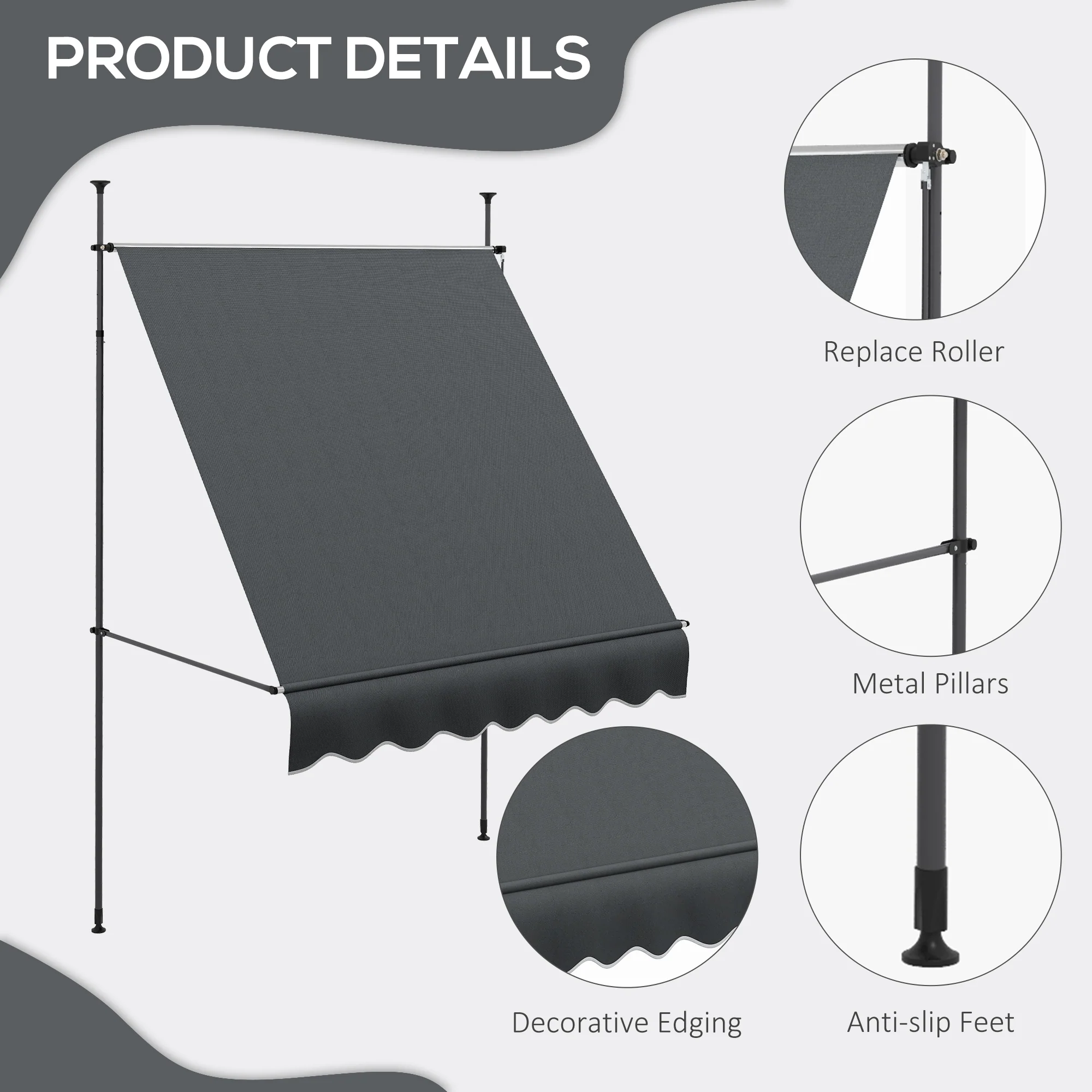 Outsunny Freestanding Retractable Awning, Non-Screw Garden Awning - Image 16
