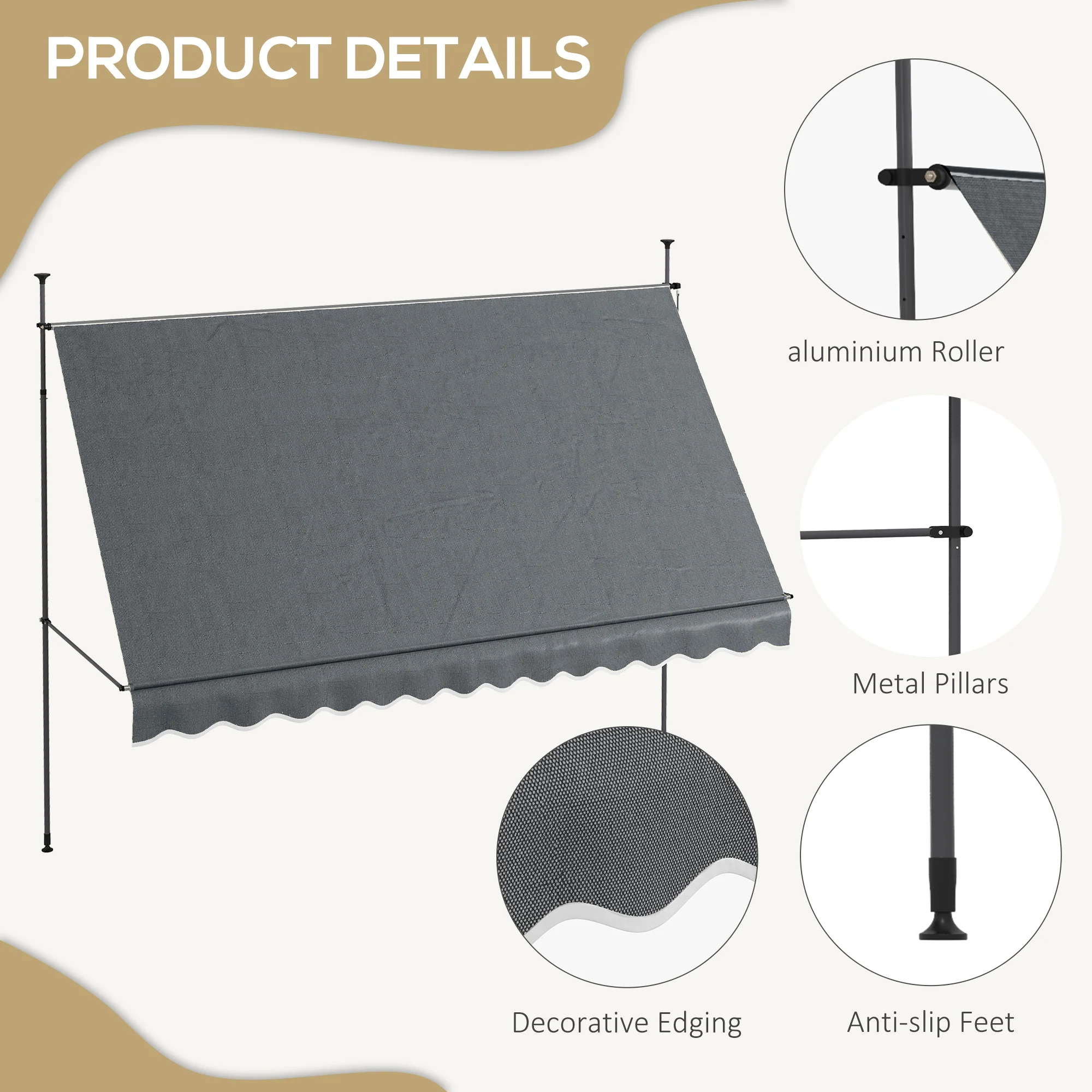 Outsunny Freestanding Retractable Awning, Non-Screw Garden Awning - Image 7