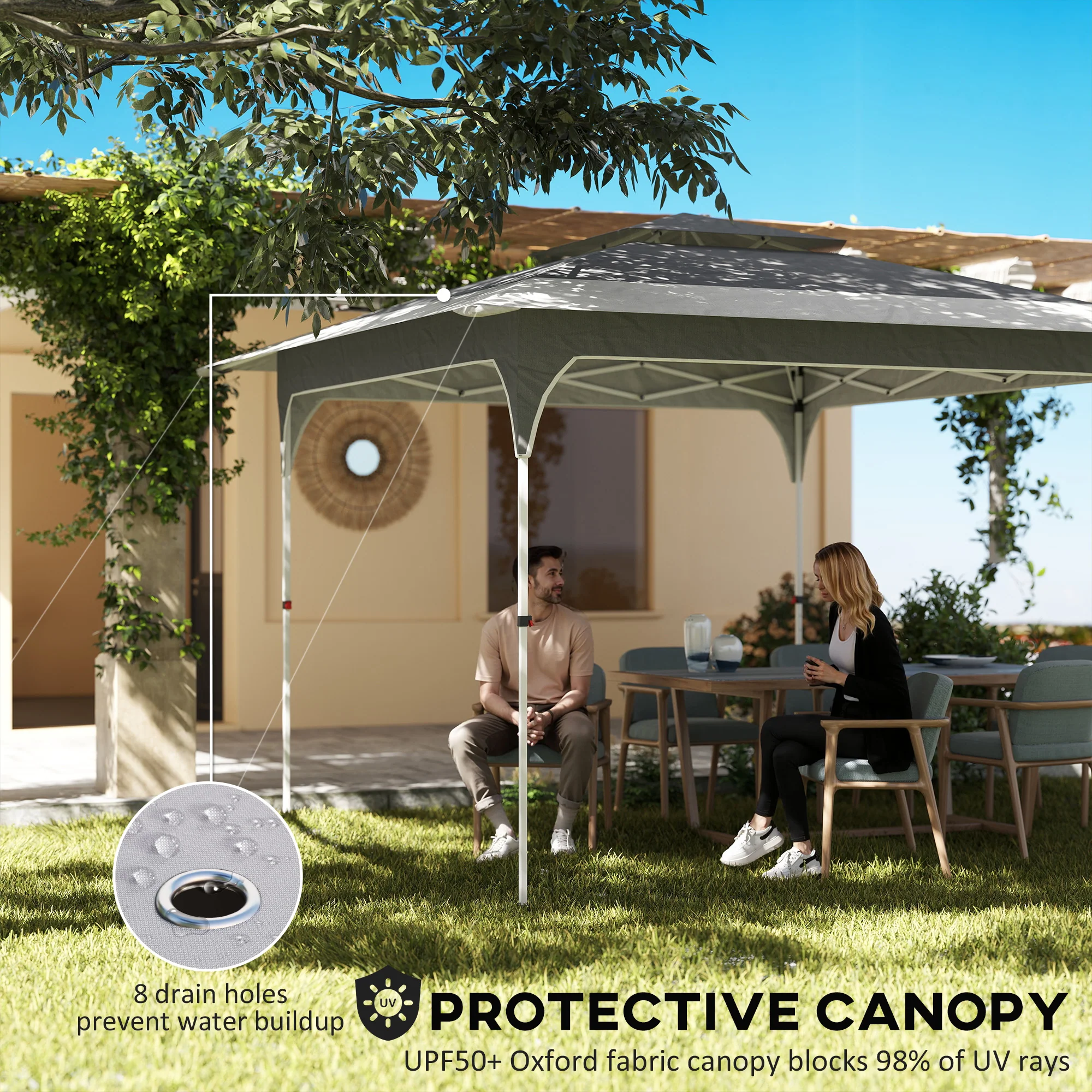 Outsunny 3.5 x 3.5 m Pop Up Gazebo, UPF50+ One-Touch Party Tent, Dark Grey - Image 4