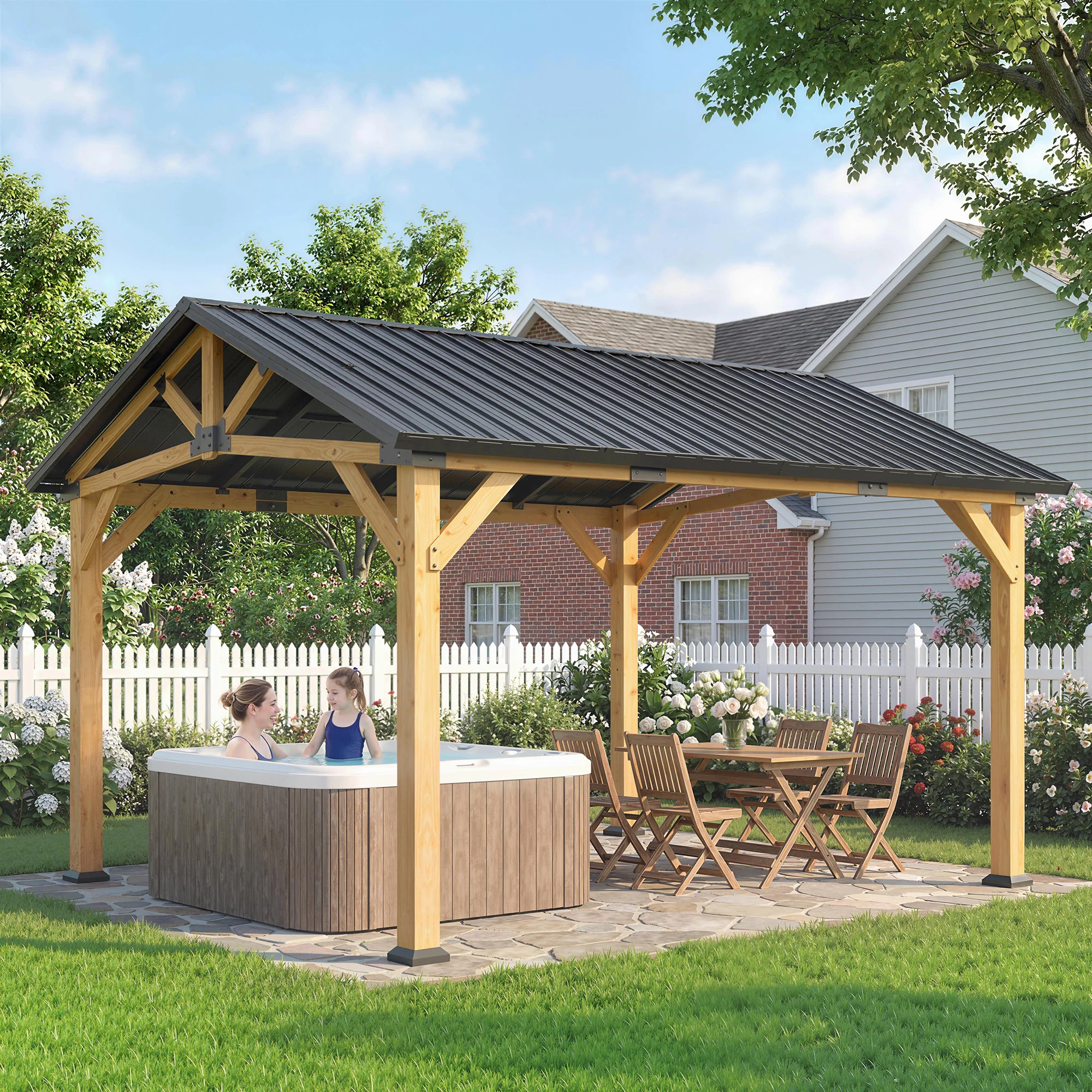 Outsunny 3.5 x 4 m Hardtop Gazebo with Galvanised Metal Roof, Black Grey - Image 8