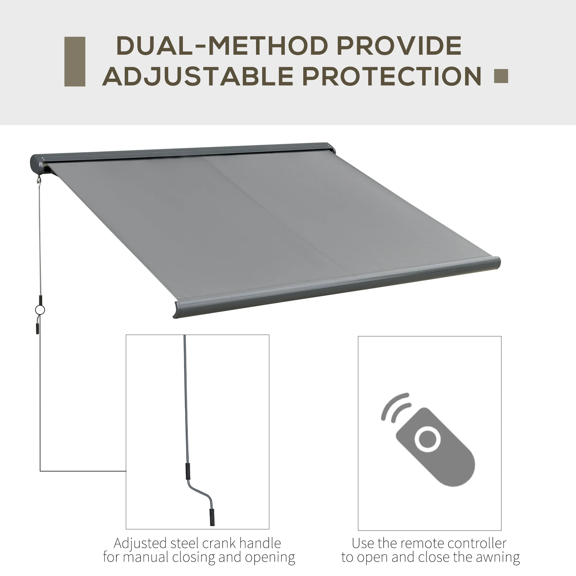 Outsunny 3.5x3m LED Light Full Cassette Case Electric Awning Door Window Sun Shade Patio Canopy Retractable W/ Remote Grey - Image 3