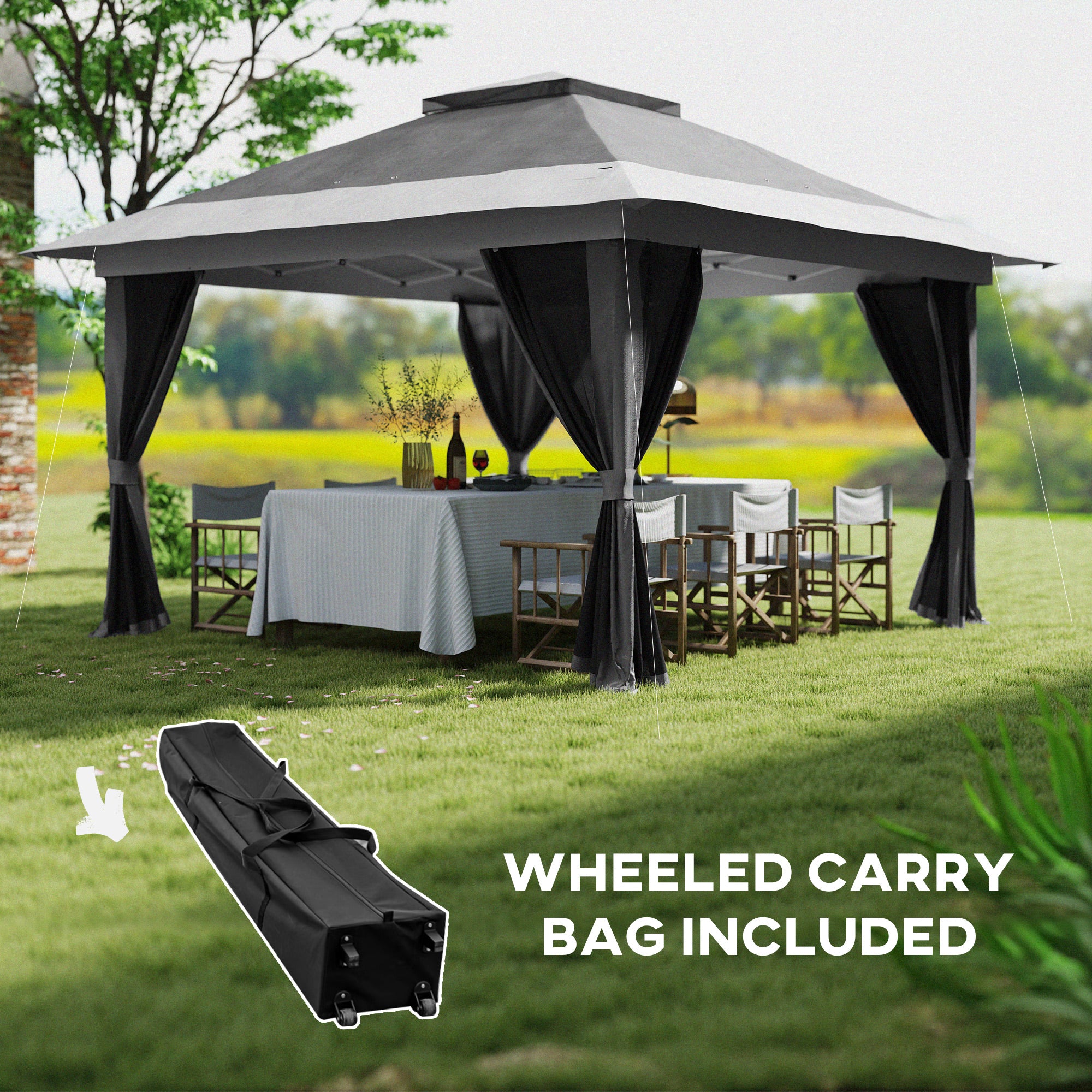 Outsunny 3.6 X 3.6m Pop Up Gazebo With Netting And Wheeled Bag - Image 25