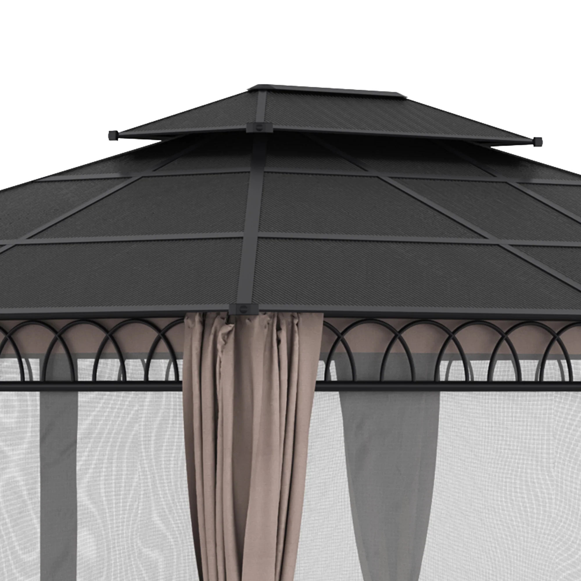 Outsunny 3.6 x 3 (m) Double Roof Hard Top Gazebo with Nettings & Curtains - Image 9