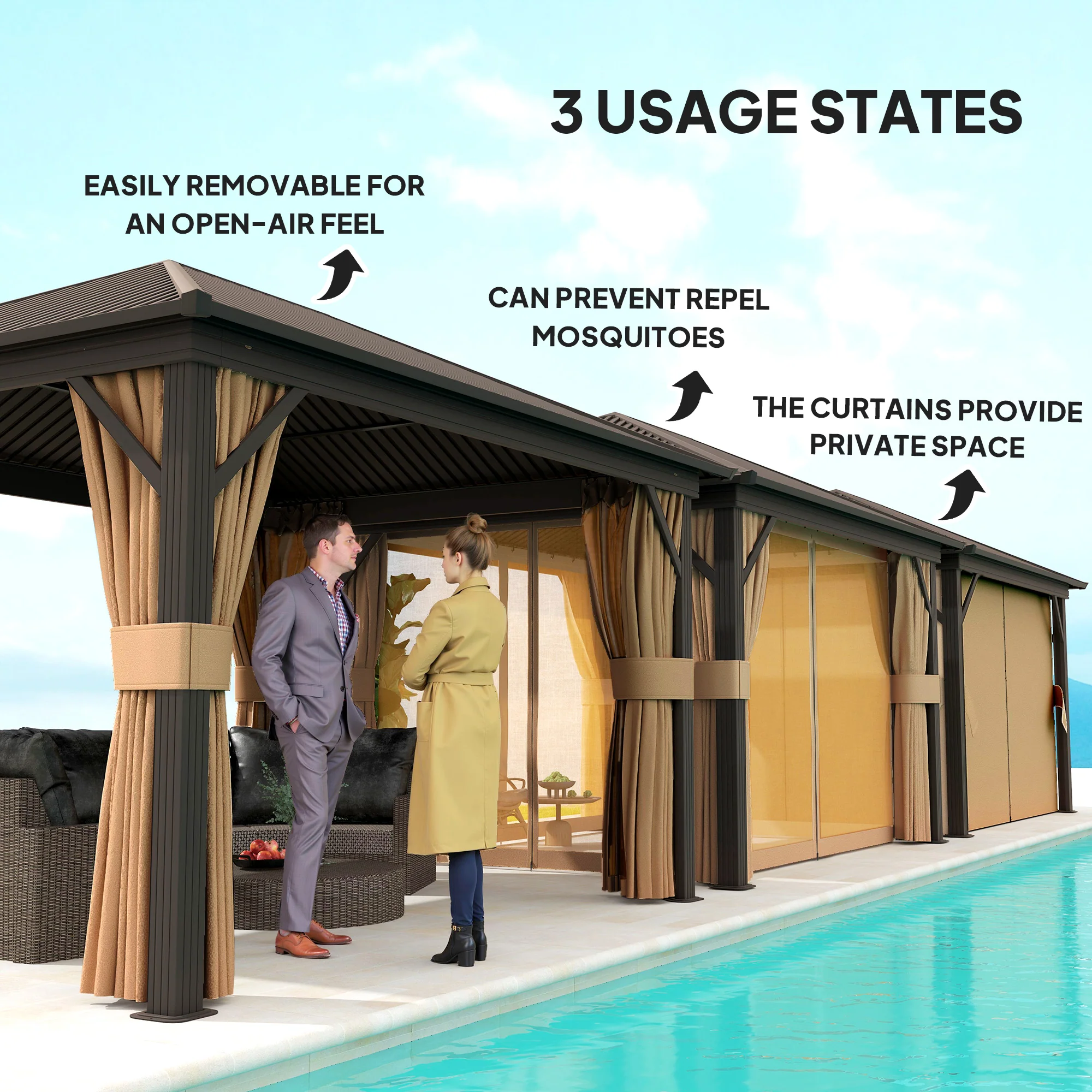 Outsunny 3.6 X 3(m) Metal Garden Hardtop Gazebo With Screened Curtain - Image 7