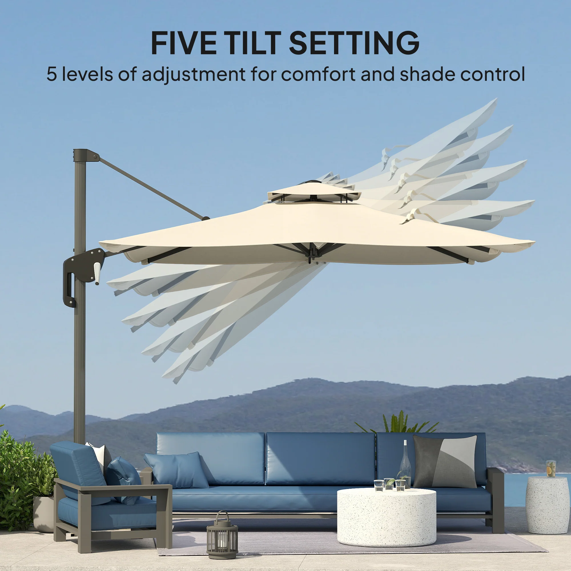 Outsunny 3.7 X 2.7 M Cantilever Parasol W/ 360° Rotation - Image 15